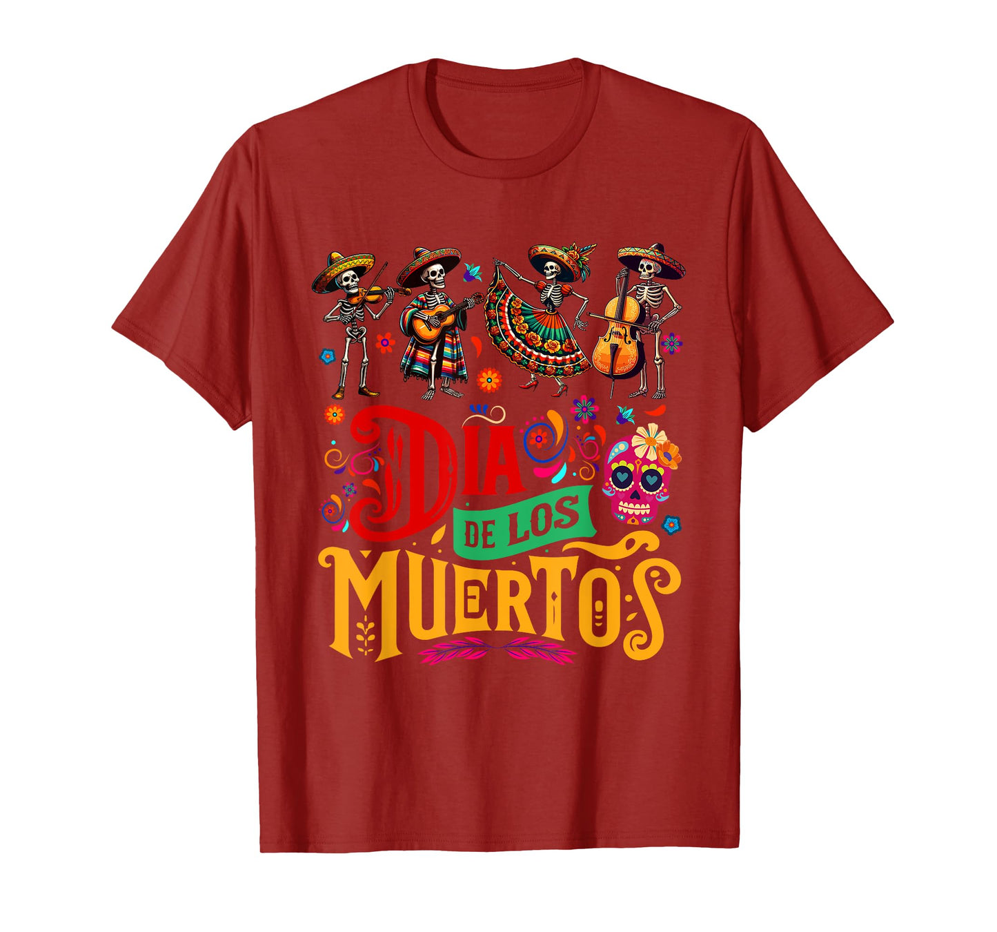 Dia De Los Muertos Mexican Skeletons Instrumentalist Dancing T-Shirt