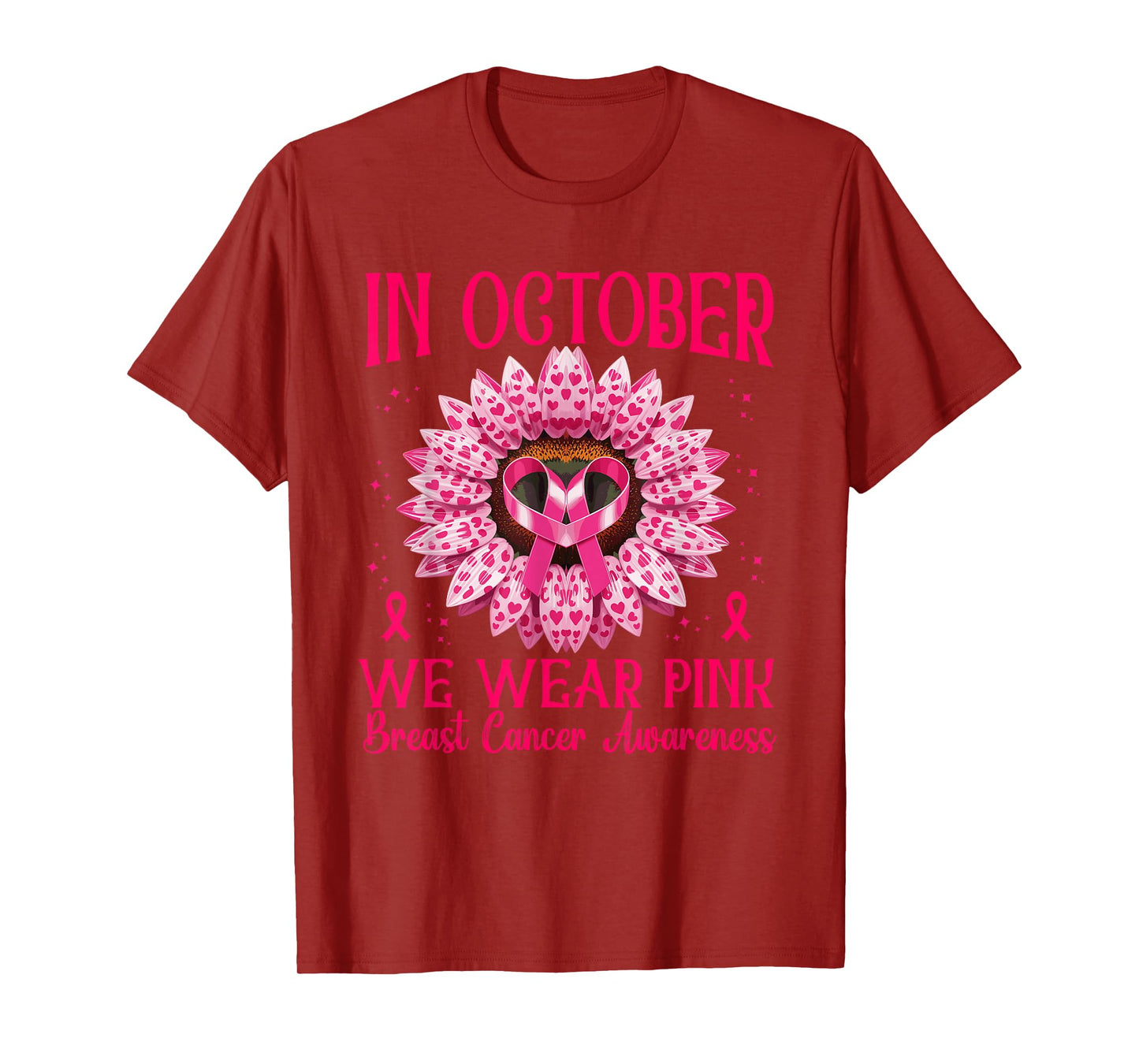 Sunflower Breast Cancer Awareness Pink Ribbon in October T-Shirt