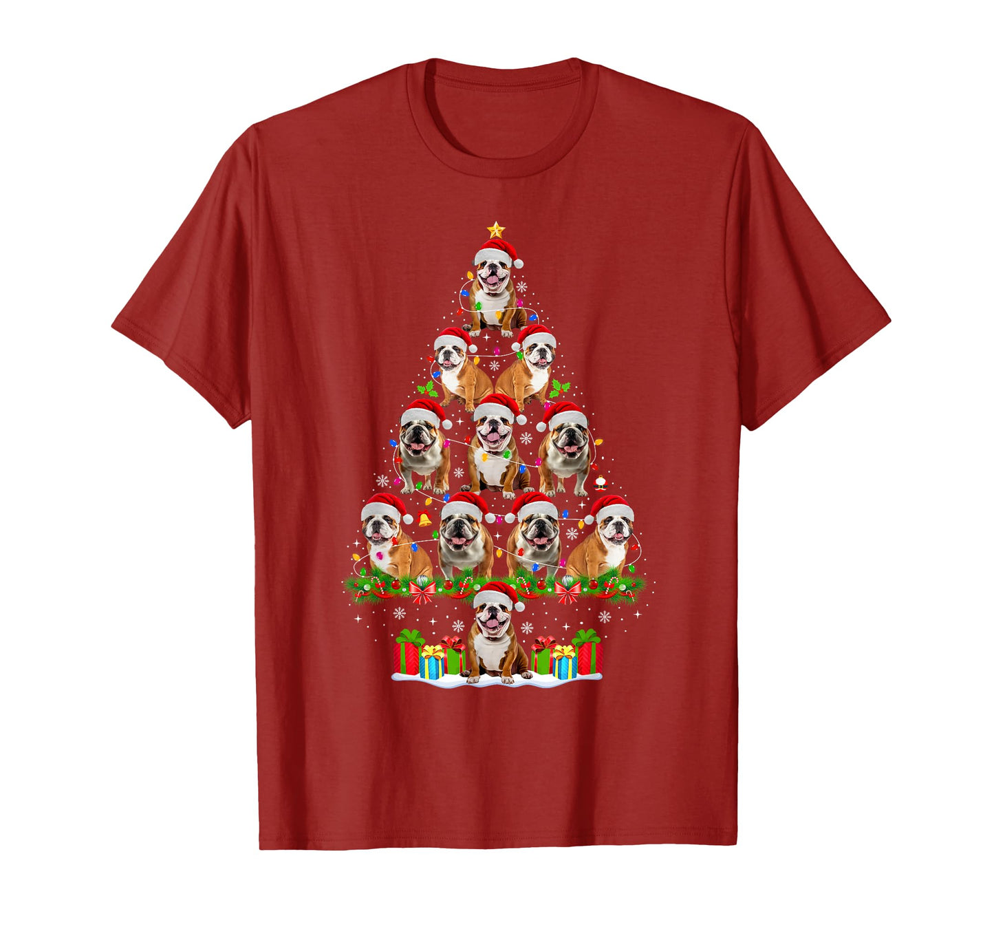 English Bulldog Dog Christmas Tree Lights Funny Xmas Pajamas T-Shirt