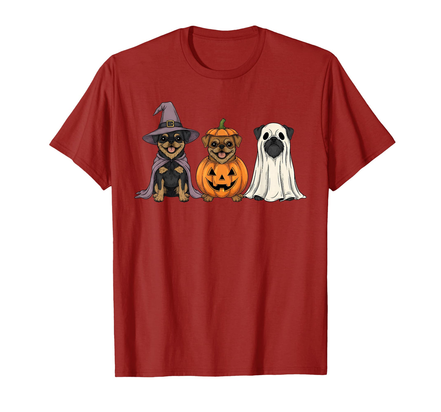 Spooky Ghost Brussels Griffon Pumpkin Halloween Dog Lover T-Shirt