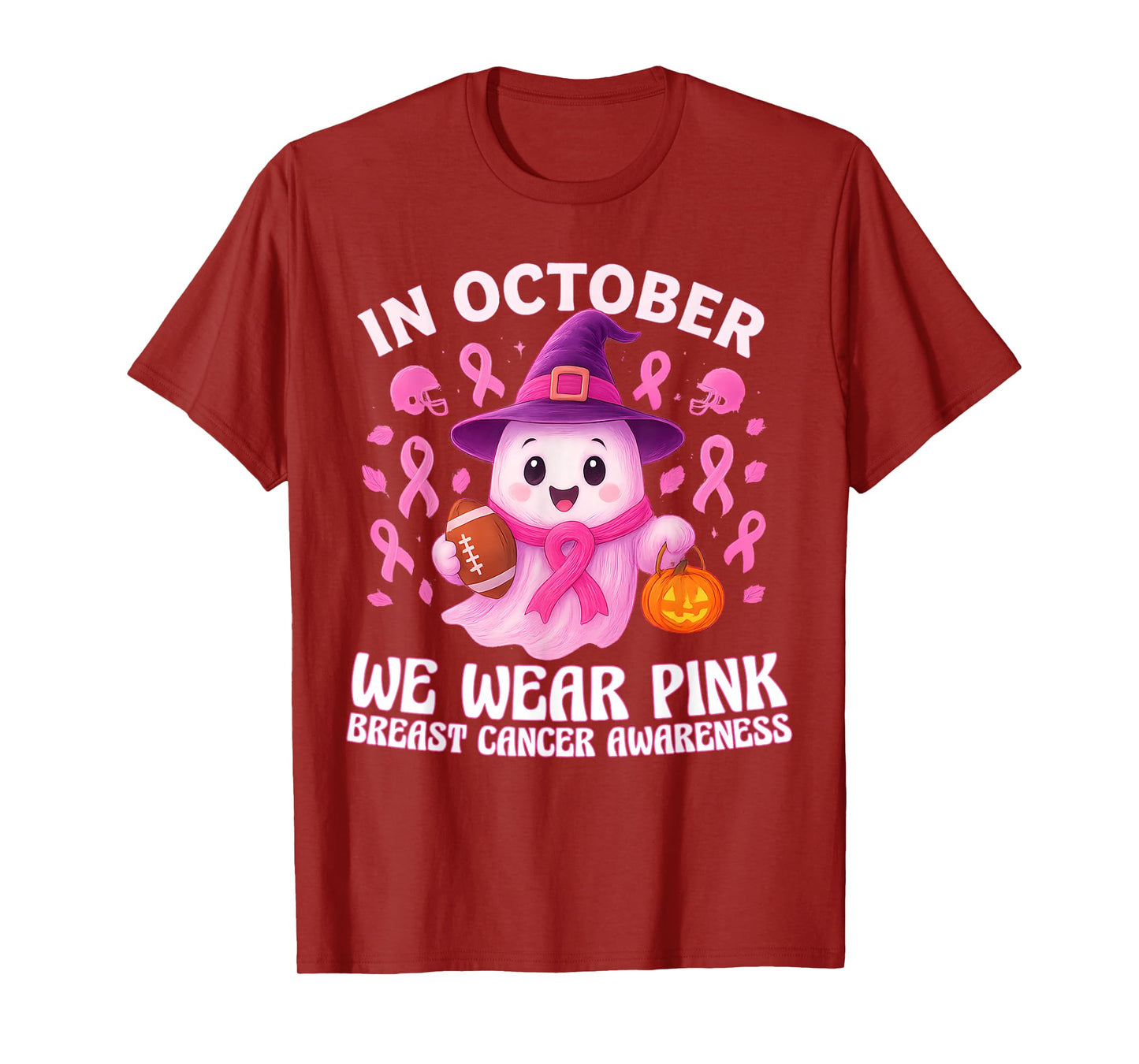 in October We Wear Pink Football Breast Cancer Awareness T-Shirt
