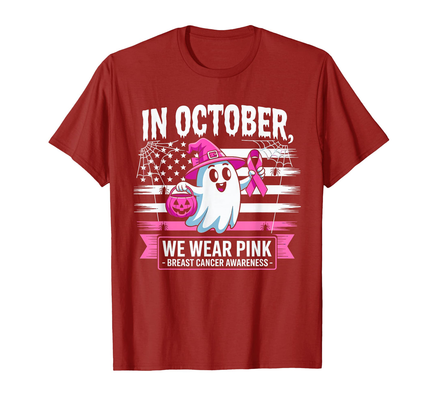 in October We Wear Pink Witch Halloween Breast Cancer Women T-Shirt