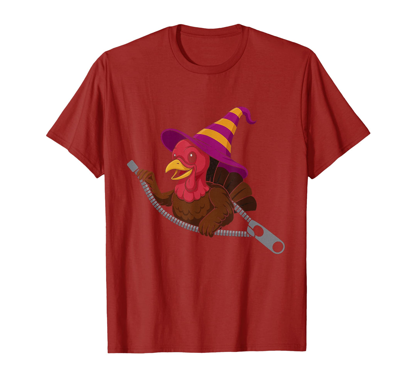Turkey in a Witch Hat Emerging from a Zipper for Halloween T-Shirt