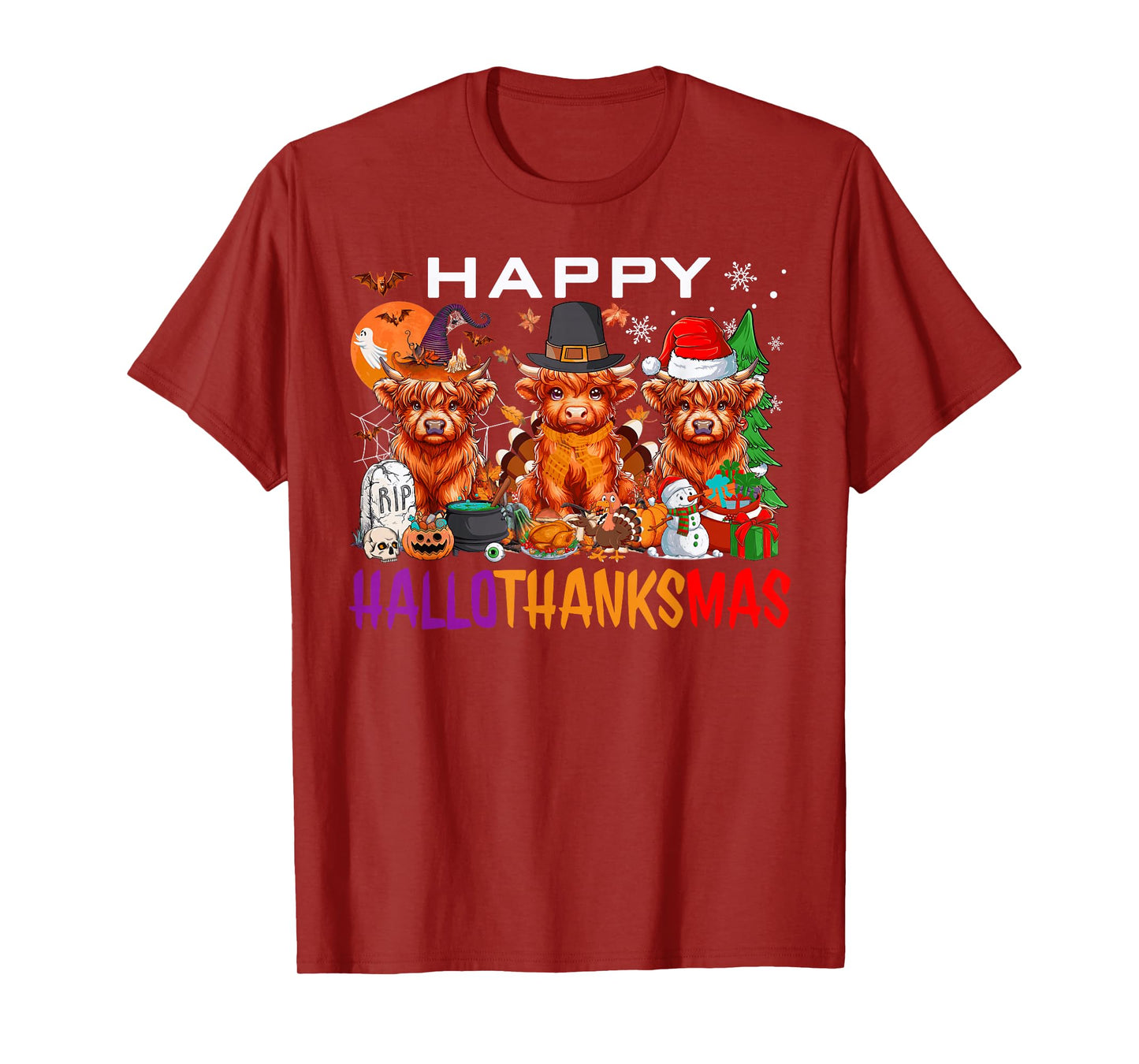 Happy Hallothanksmas Cows Halloween Thanksgiving Christmas T-Shirt