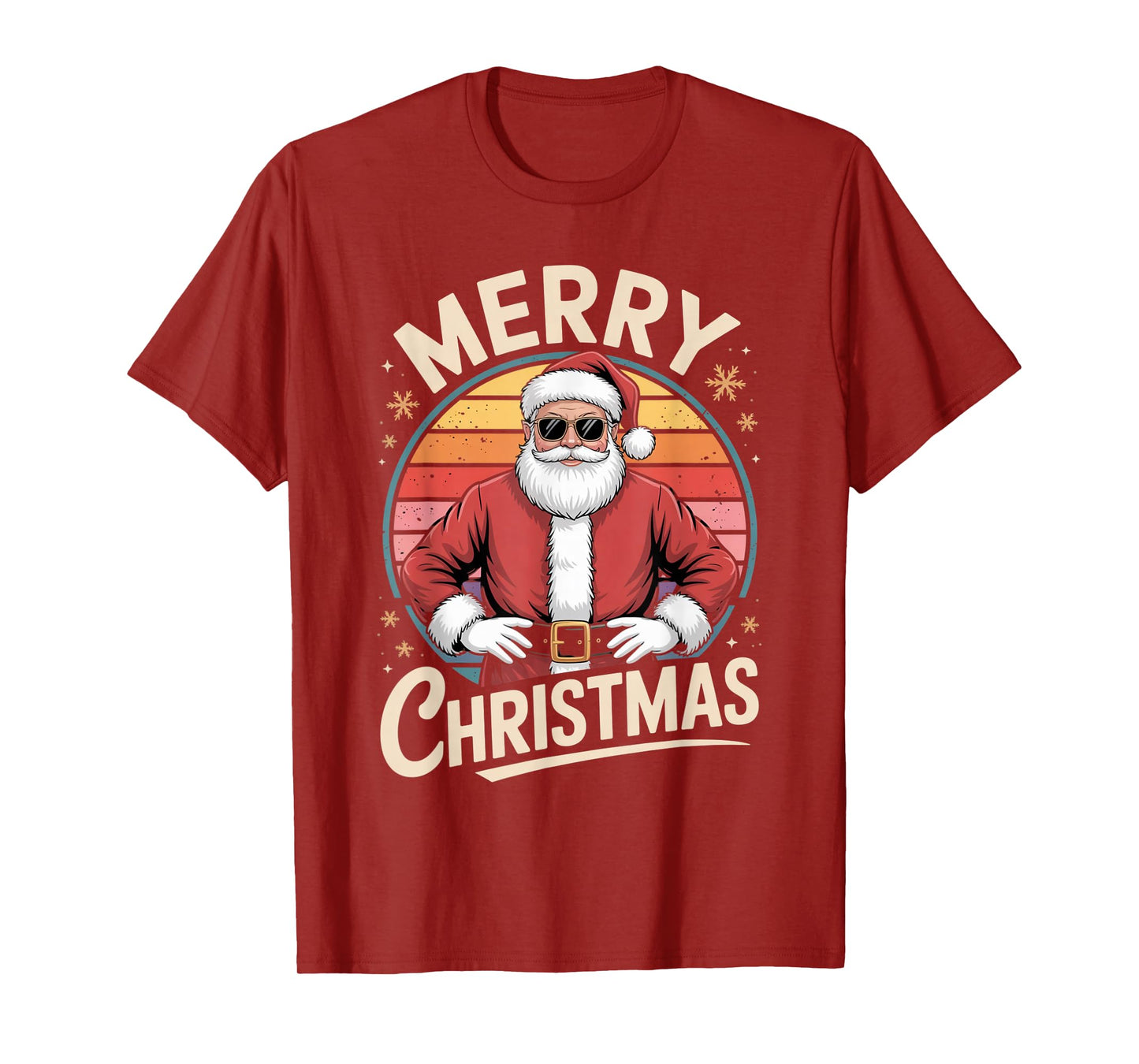 Merry Christmas Cool Santa Retro Sunset Vibe T-Shirt