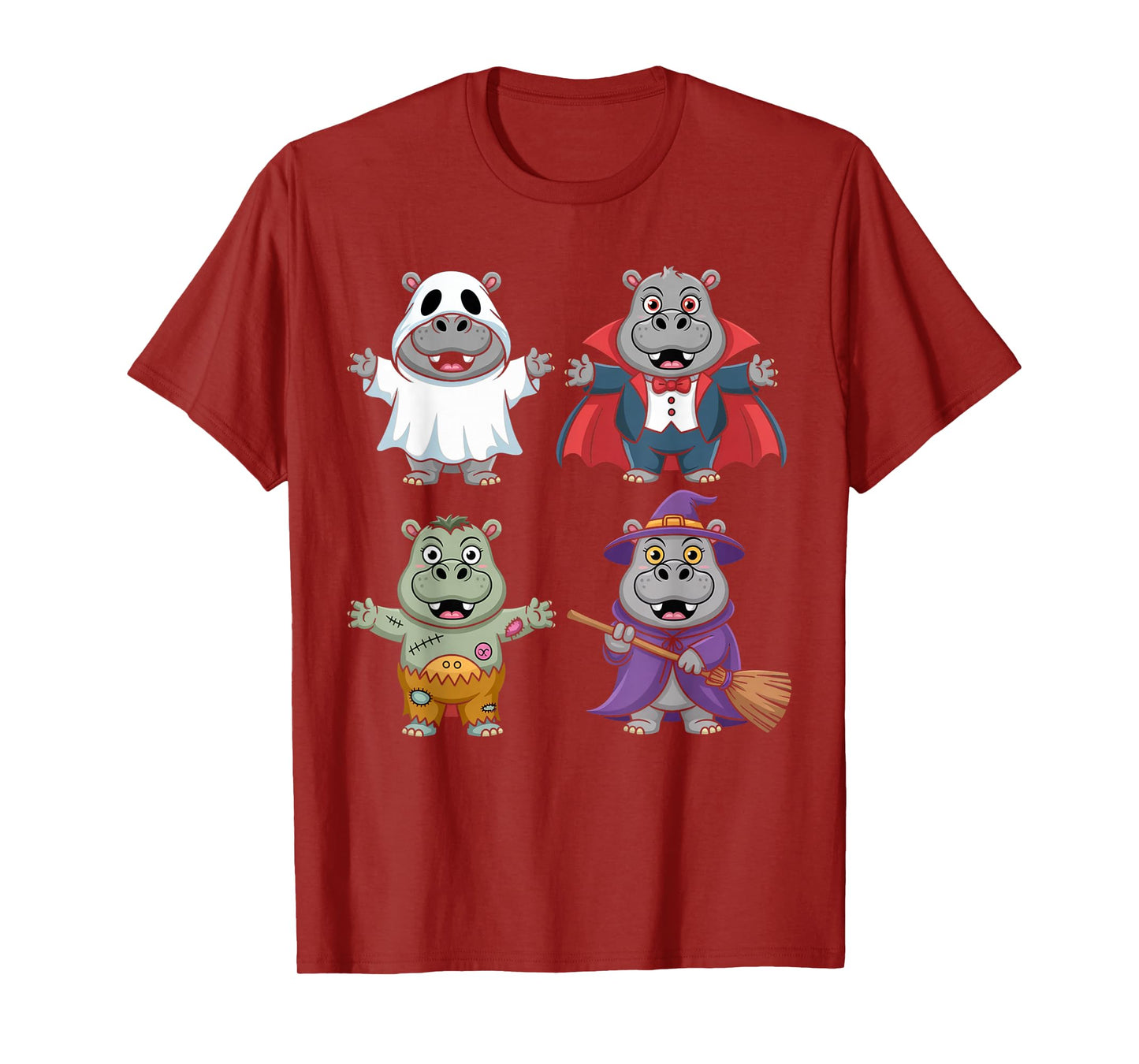 Funny Hippo Ghost Witch Zombie Halloween Costume Boys Girls T-Shirt
