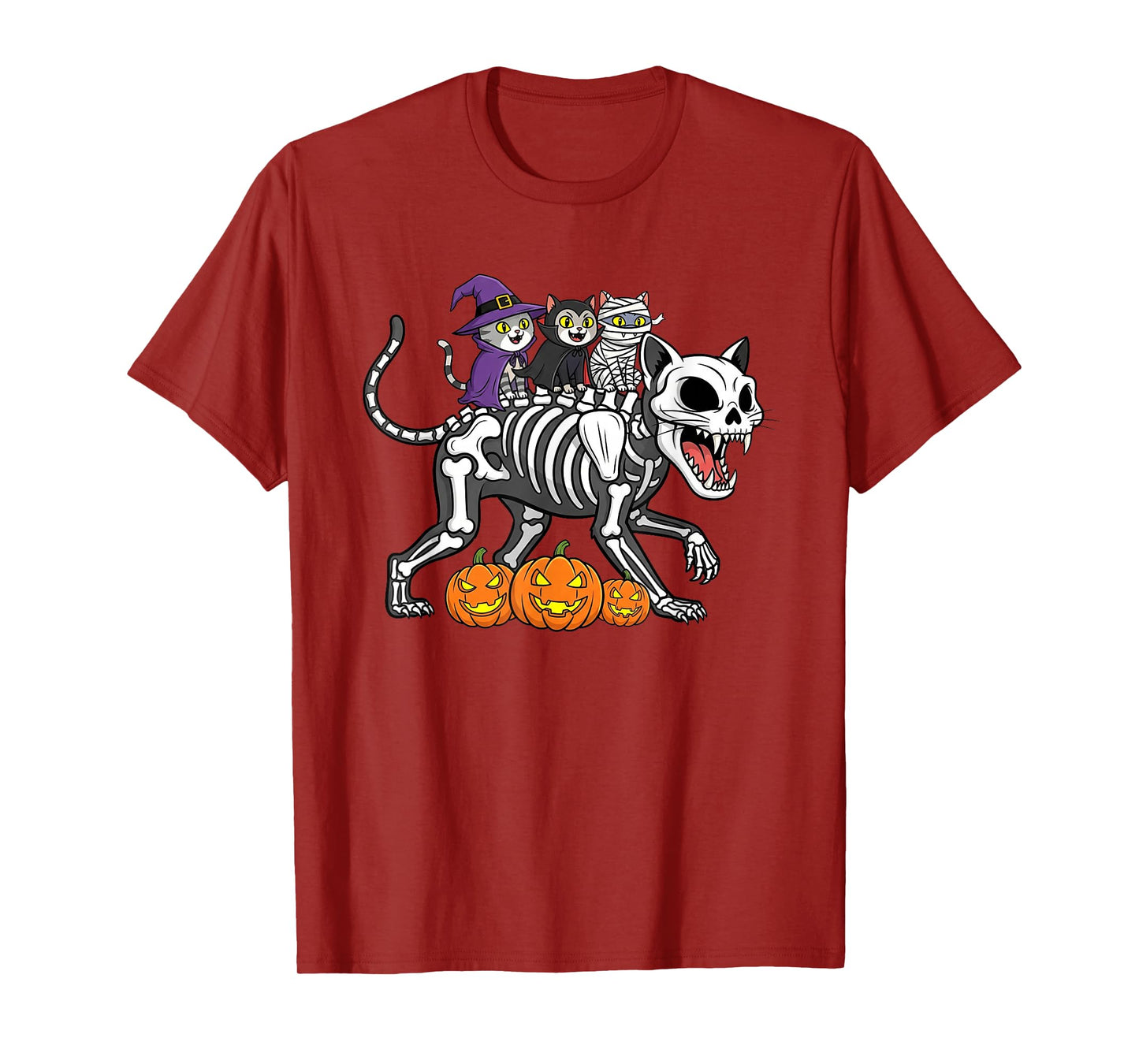 Funny Cat Skeleton Mummy Witch Halloween Kids Mens Womens T-Shirt
