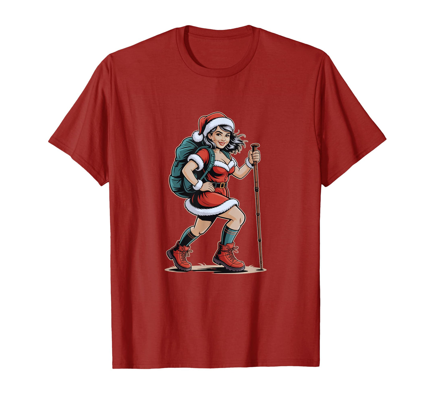 Christmas Hiking Funny Santa Girl Hiker Holiday Adventure T-Shirt
