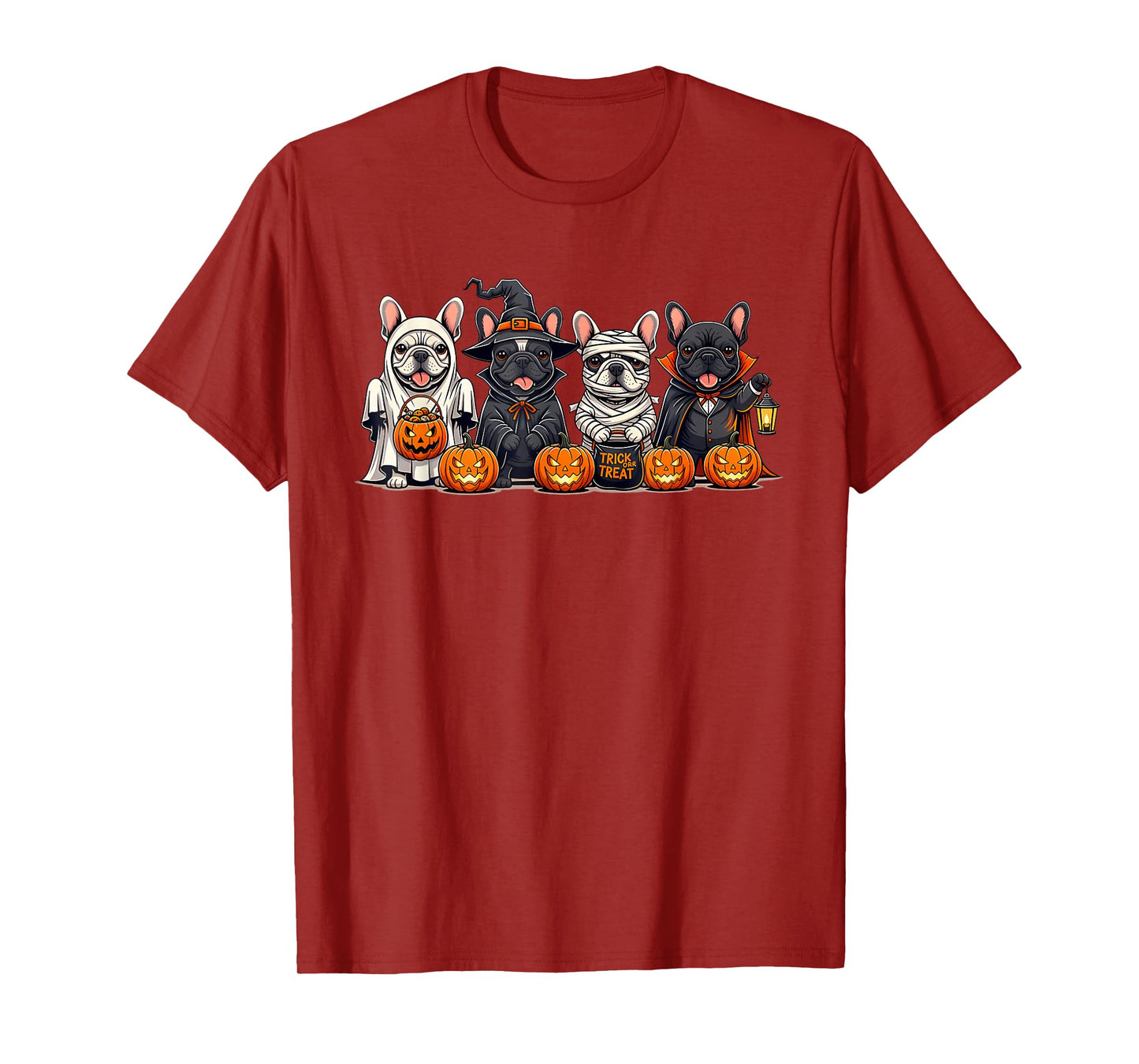 Cute French Bulldog Ghost Witch Pumpkins Halloween Dog T-Shirt