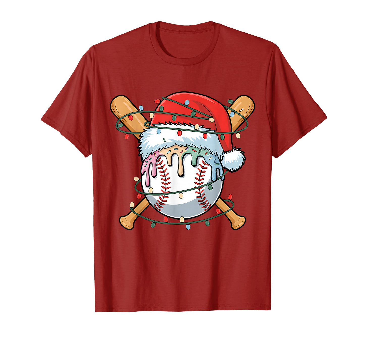 Christmas Baseball Player Ice Cream Santa for Men Boys T-Shirt