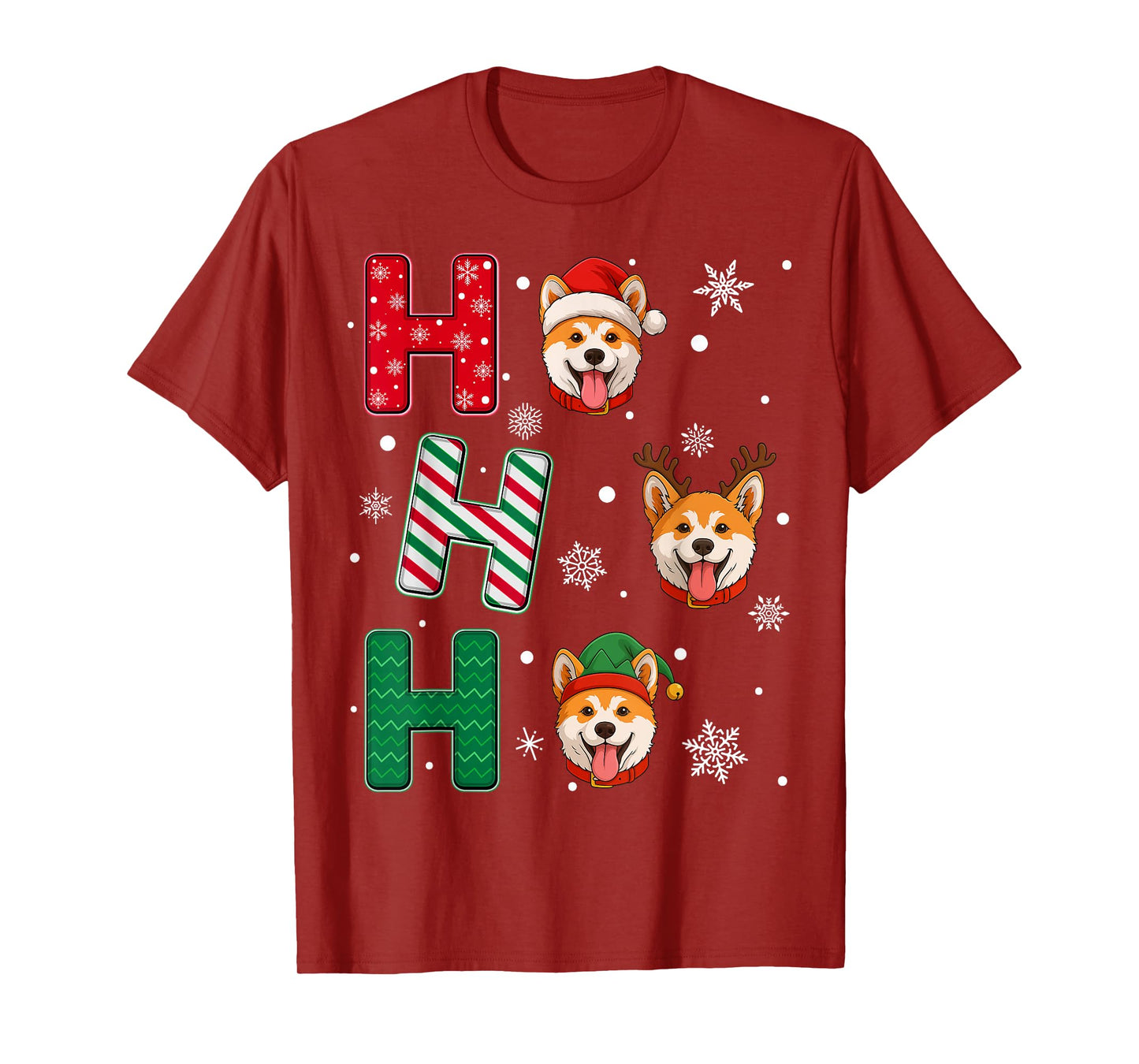 Ho Ho Ho Akita Inu Dog Matching Christmas Santa Elf Xmas T-Shirt