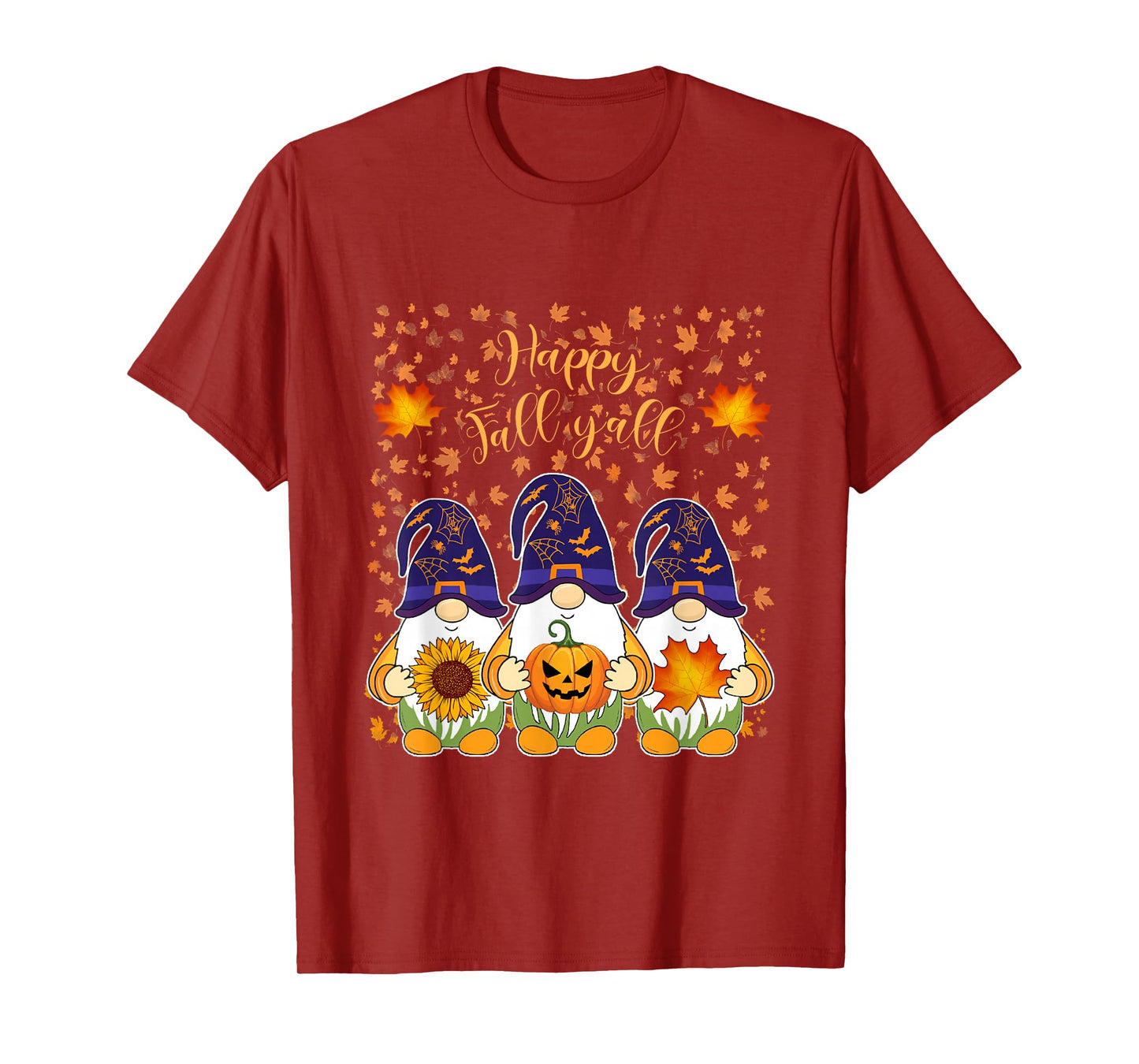 Autumn Fall Leaves Halloween Witch Gnomes Happy Fall Y'all T-Shirt