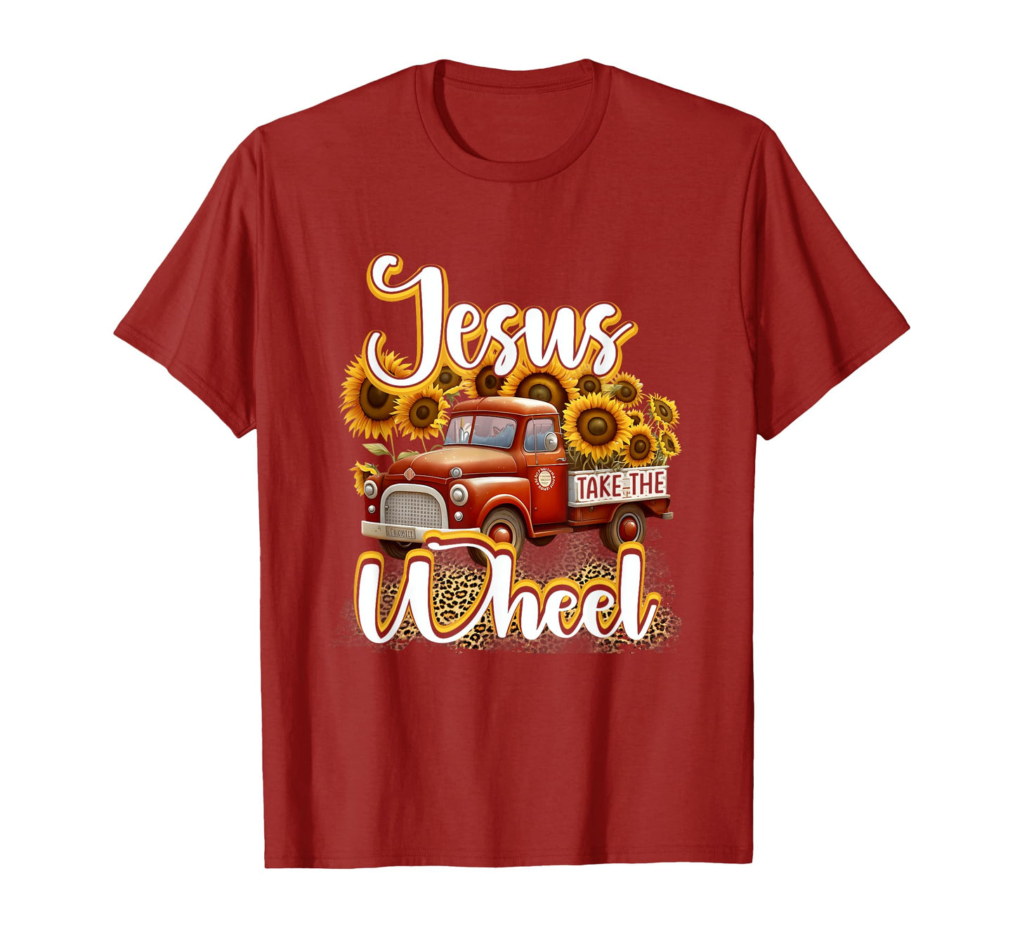 Sunflower Jesus Take The Wheel Christian Leopard Print T-Shirt