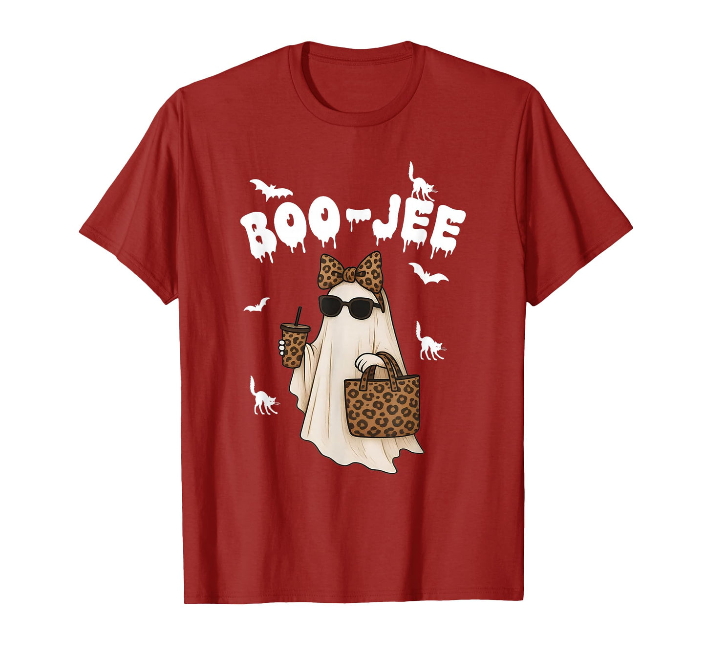 Coquette Leopard Ghost Coffee Boo-JEE Halloween Boujee Ghost T-Shirt