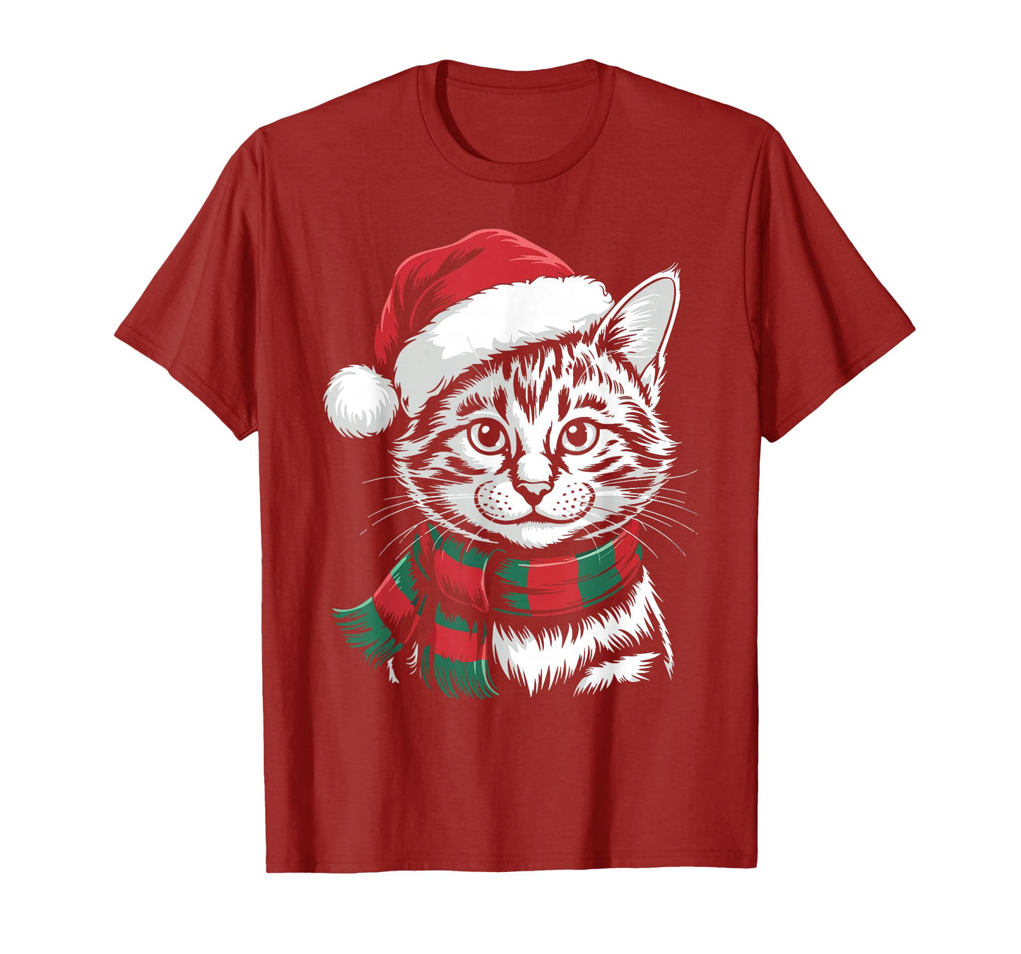 Savannah Cat Xmas Santa Hat Scarf Christmas Costume T-Shirt