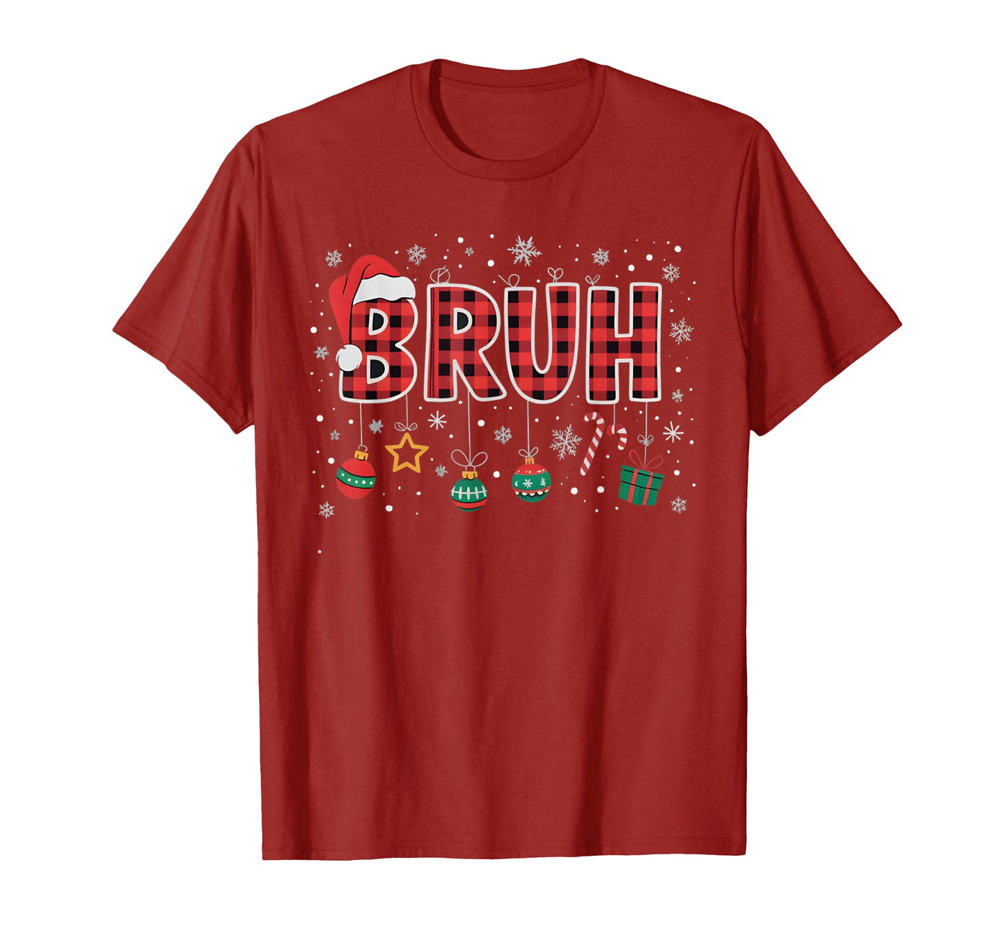 Bruh Christmas Red Plaid Teens Boys Kids Xmas Pajamas Gifts T-Shirt