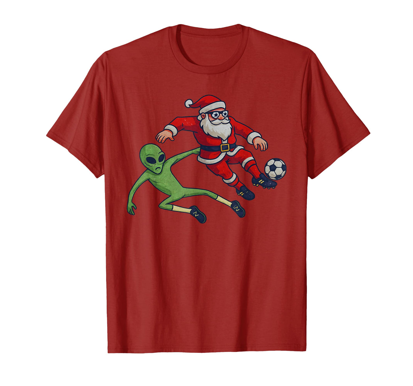 Santa Alien Playing Soccer Christmas Funny Xmas Holiday T-Shirt