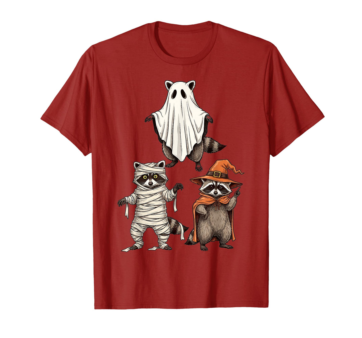 Halloween Raccoon Ghost Mummy Witch Costume Art T-Shirt