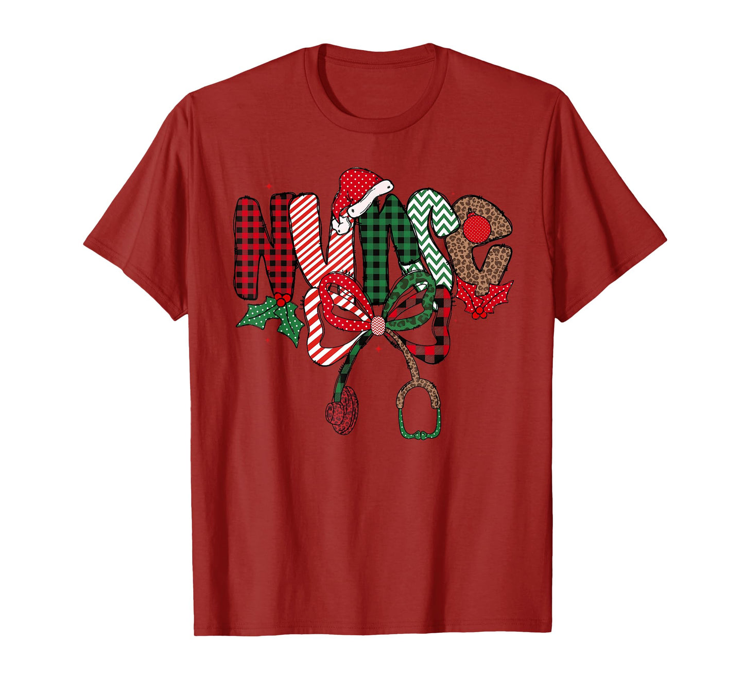 Christmas Nurse Stethoscope Coquette Bow Pajamas Holiday T-Shirt