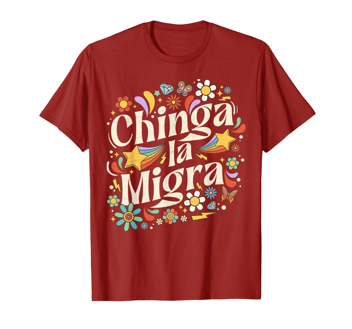 Chinga La Migra Retro Flowers Aesthetics Floral Vintage T-Shirt