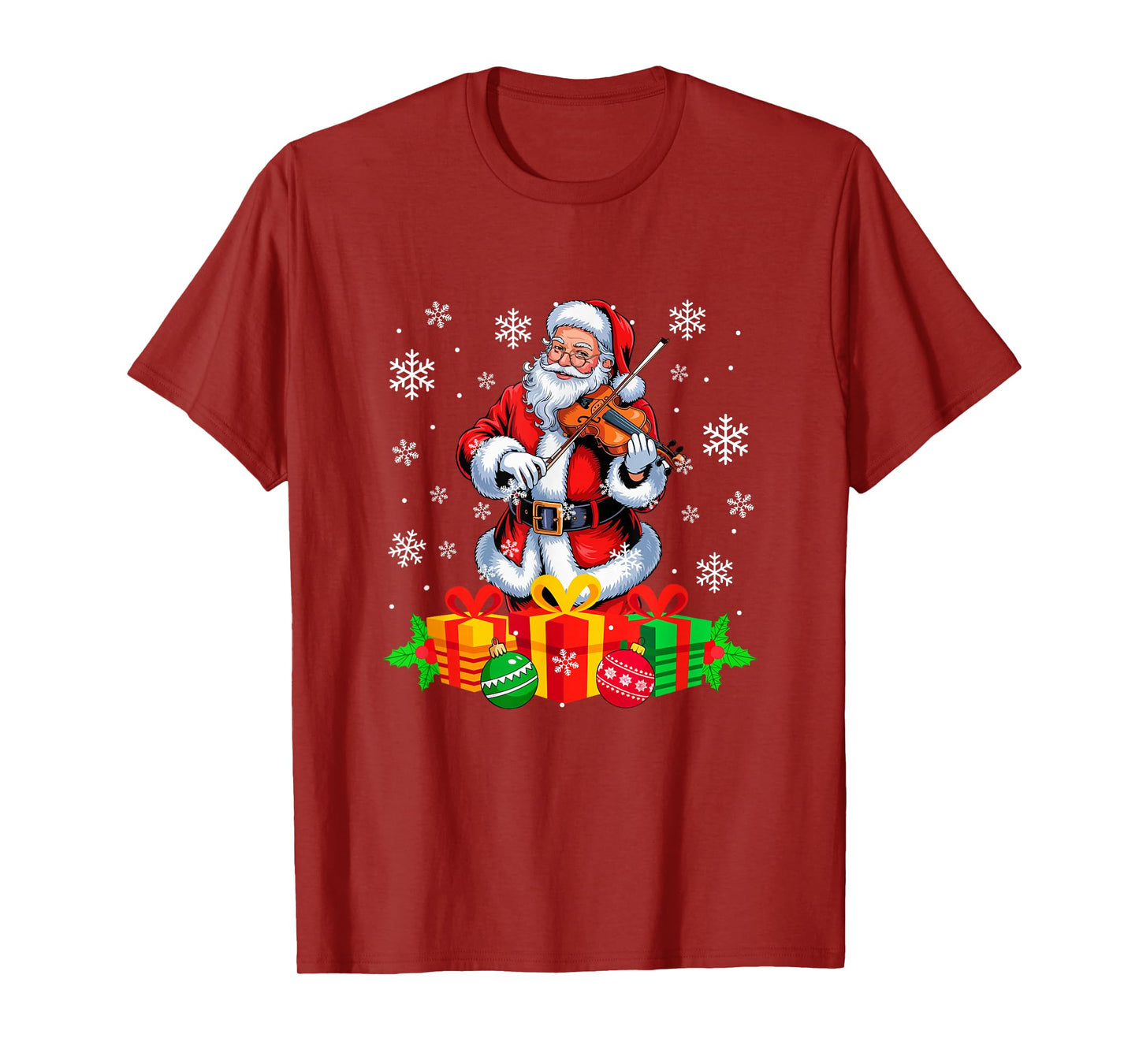 Santa Playing Violin Instrument Colorful Christmas Boxes T-Shirt