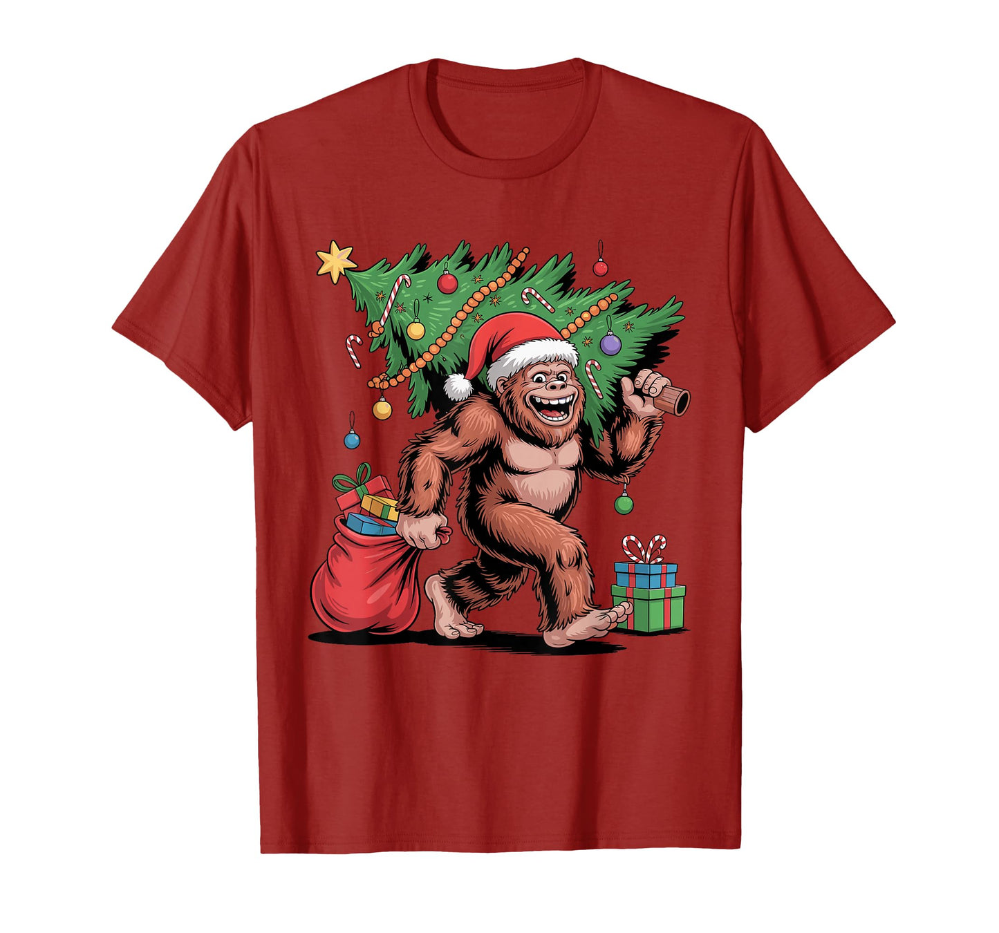 Santa Bigfoot Christmas Tree Funny Xmas Sasquatch Holiday T-Shirt