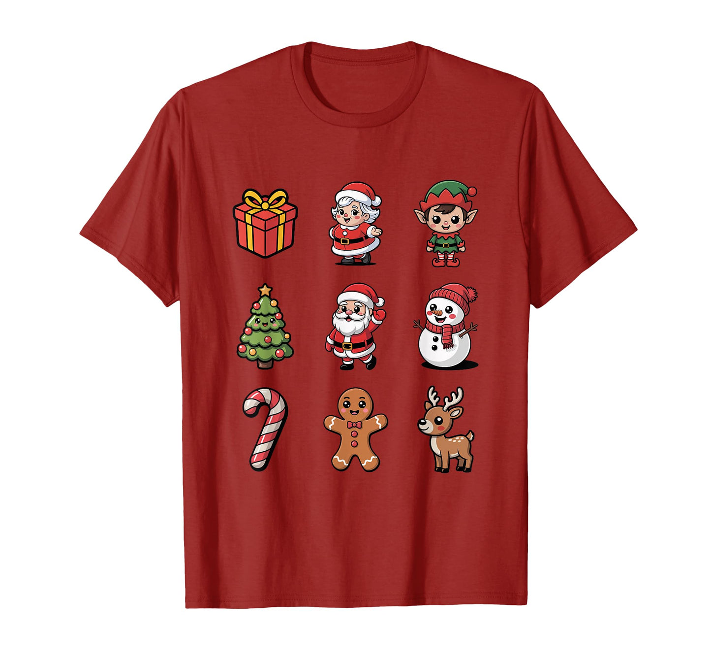Cute Santa Claus Reindeer Tree Candy Cane T-Shirt