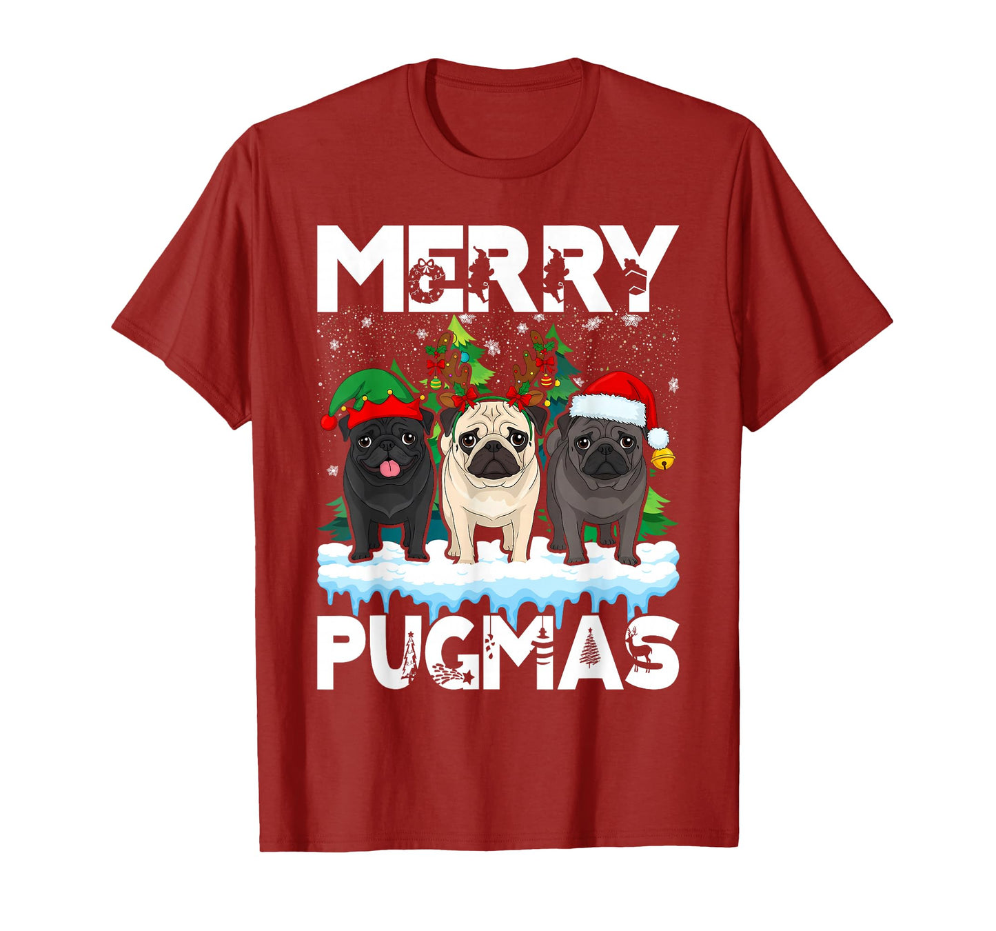 Merry Pugmas Funny Santa Reindeer Elf Pug Dog Christmas T-Shirt