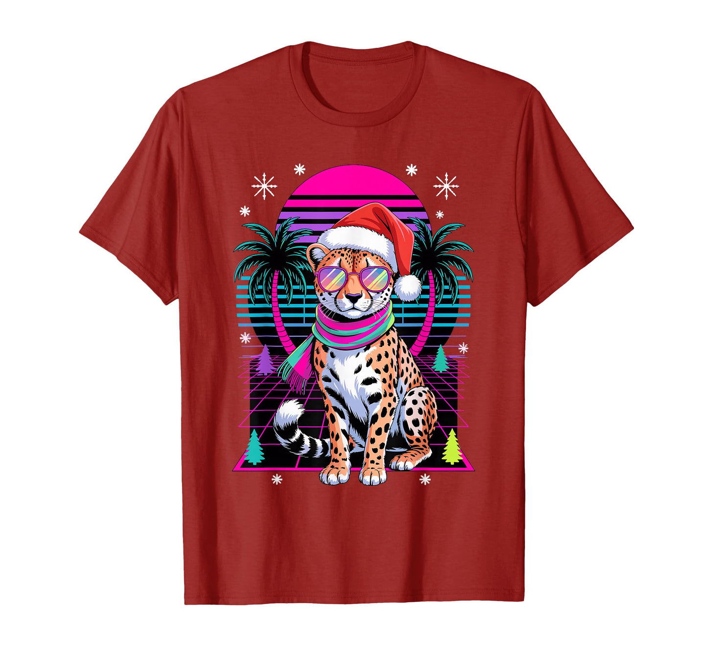 Christmas Synthwave Cheetah Sunglasses Cheetahs T-Shirt