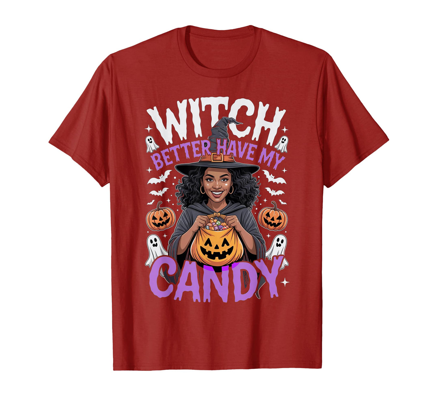 Pretty Black Witch Halloween Candy Black Mom Mama Mum Women T-Shirt