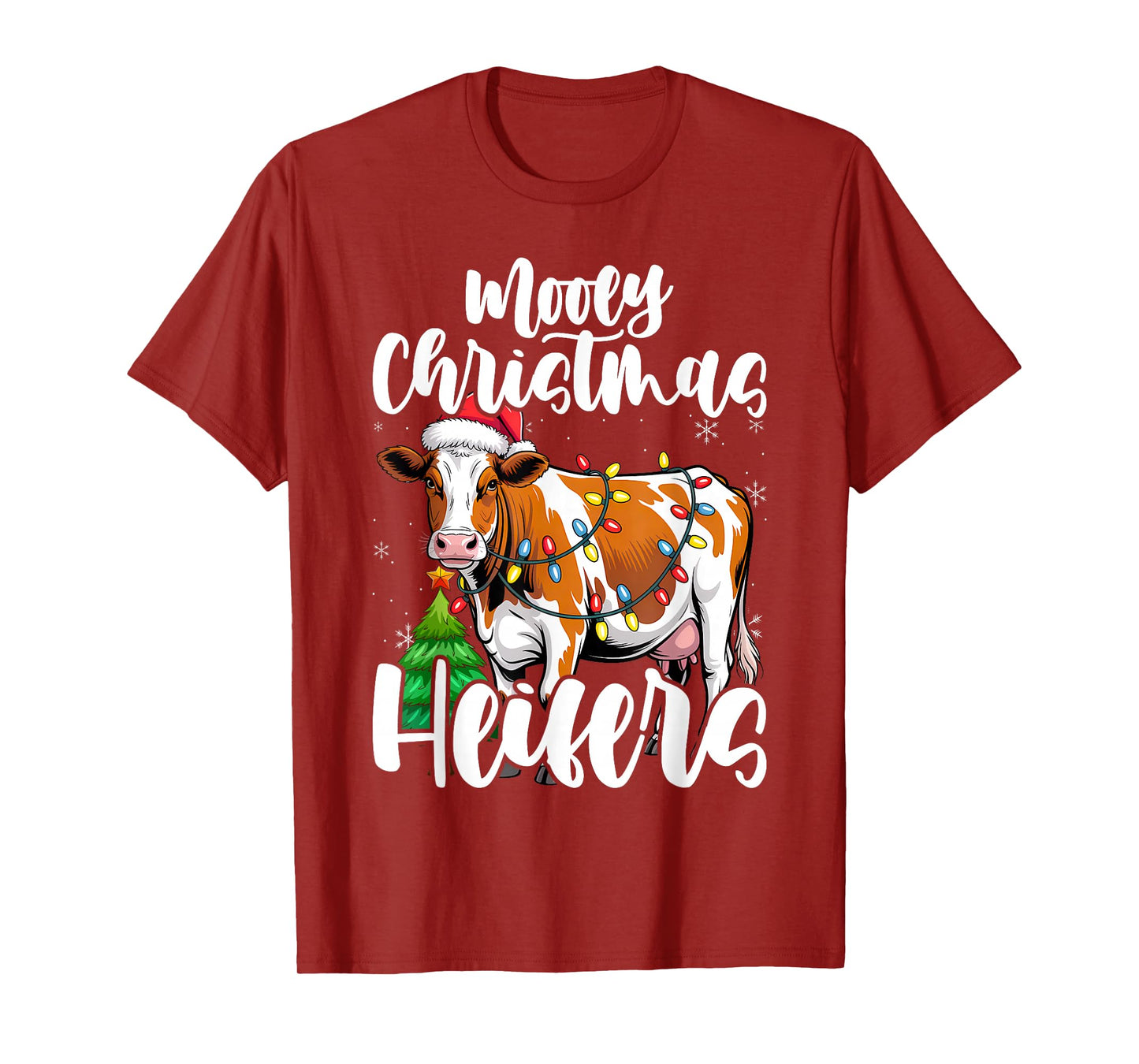 Mooey Christmas Heifers Santa Xmas Lights Cow Lovers T-Shirt