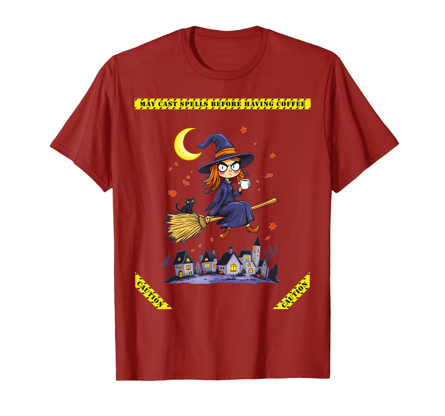 Halloween Funny Witch Cat May Cast Spells Before Coffee T-Shirt