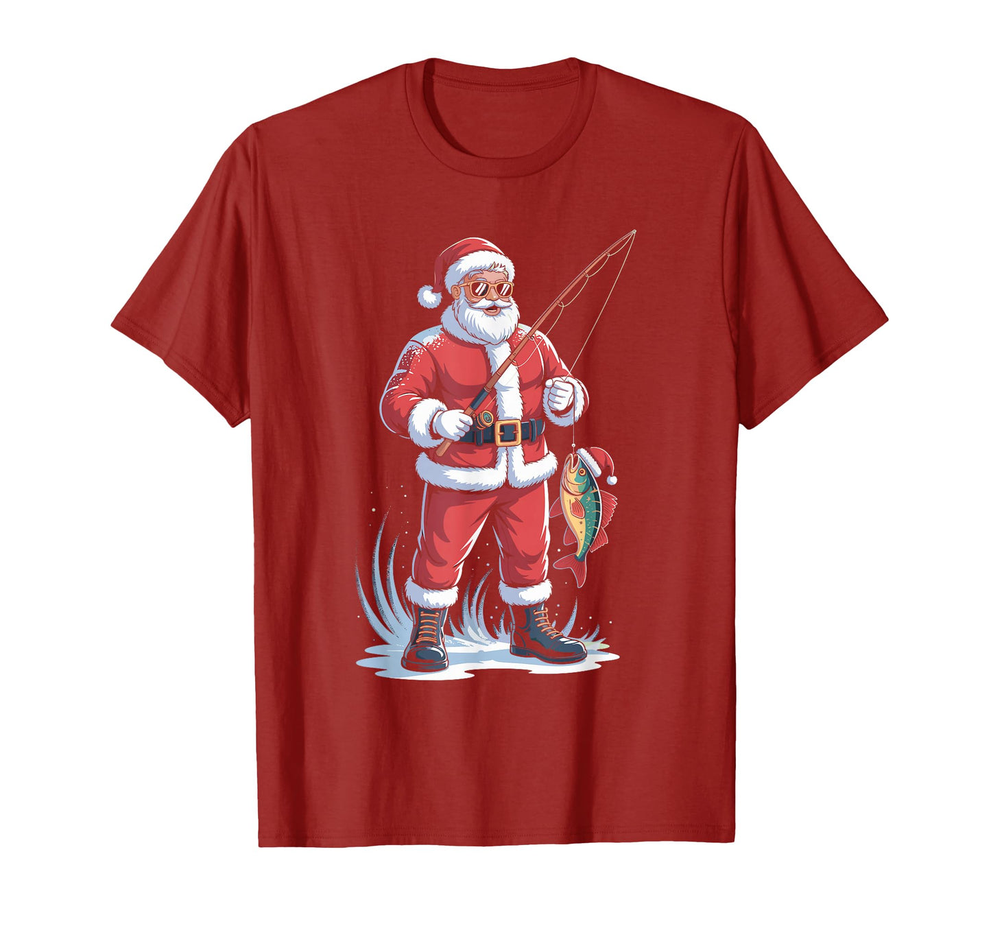 Funny Santa Claus Fishing Christmas Fisherman Xmas T-Shirt