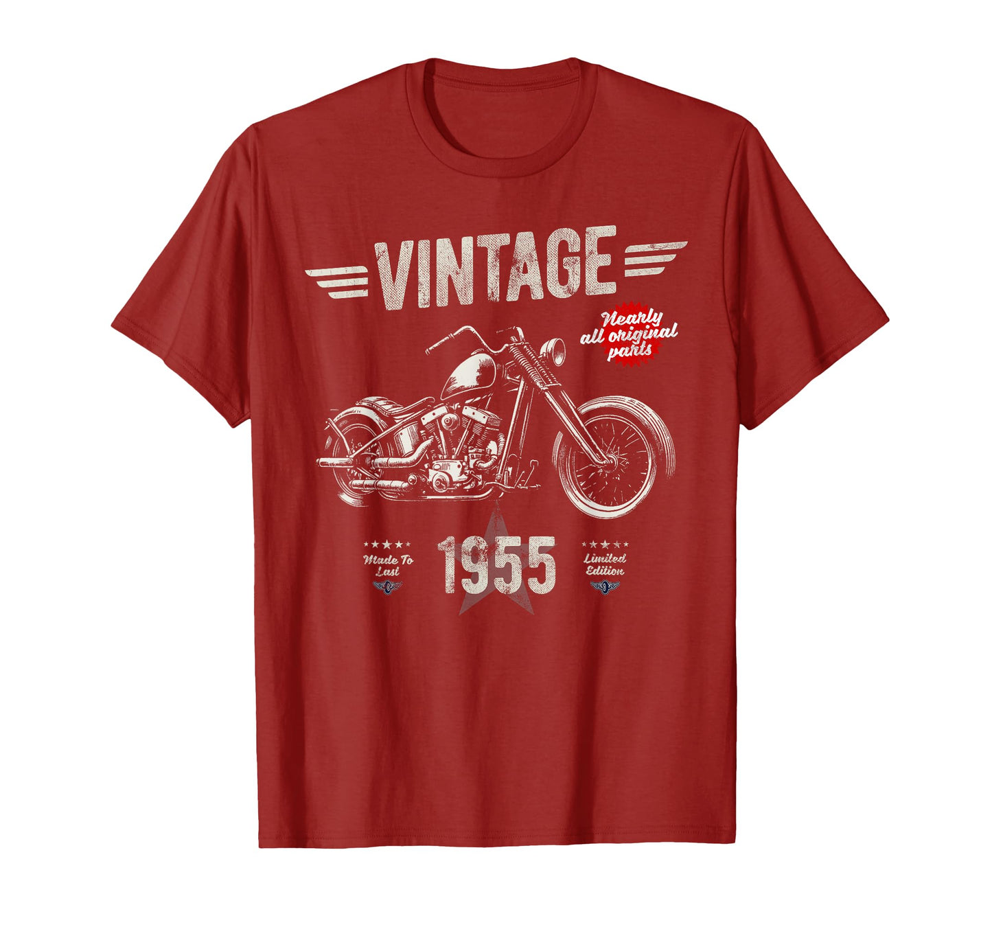 Vintage Classic Born 1955 70th Birthday Retro Motorbike T-Shirt