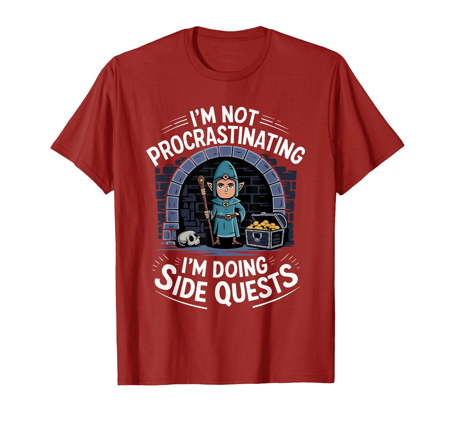 RPG Gamer Apparel for Quest Lovers I'm Not Procrastinating Funny Side Quests Unisex-Adults, Unisex-Kids Black Small Modern Cartoon T-Shirt