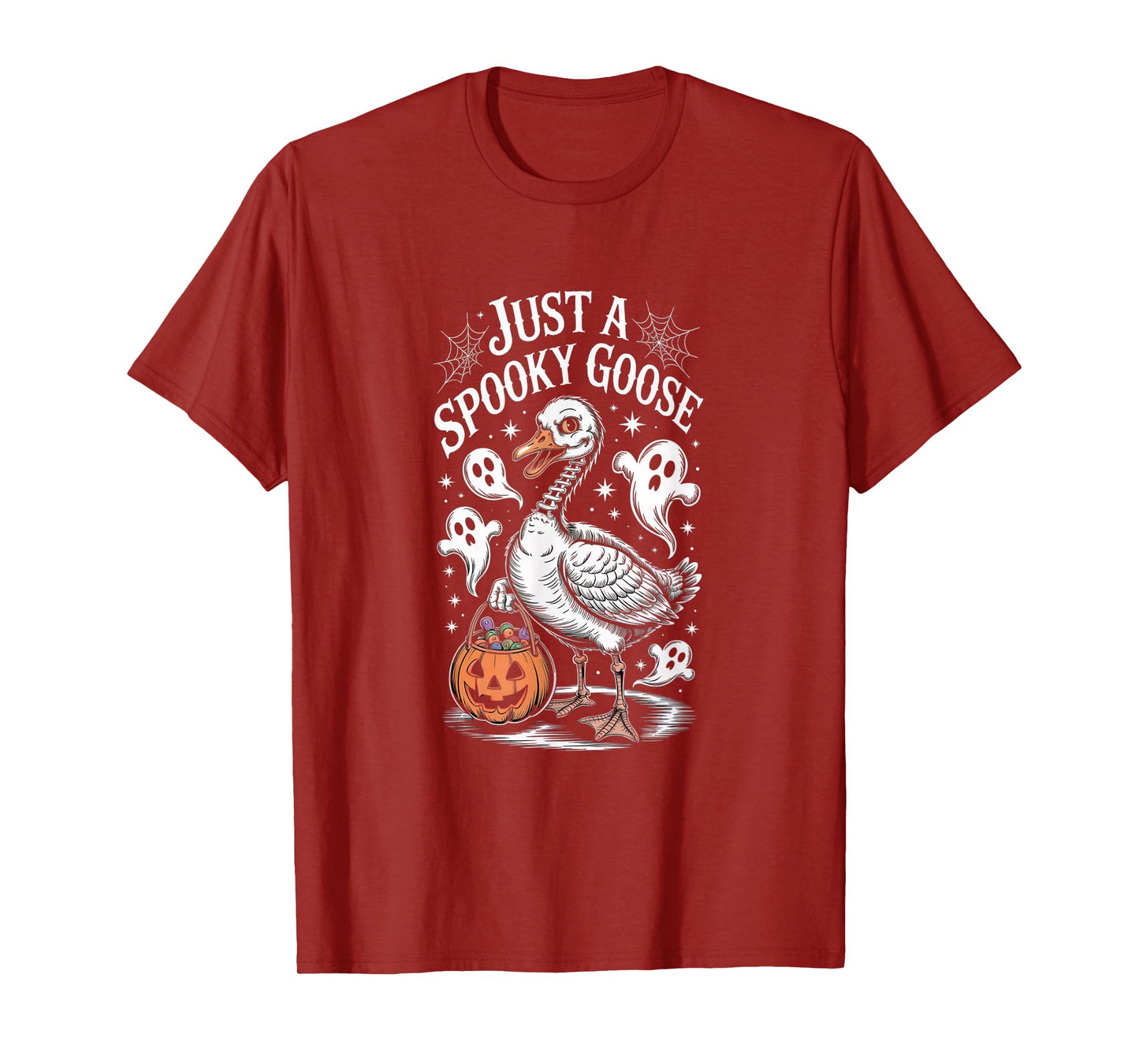 Just A Spooky Goose Skeleton Ghost Pumpkin Halloween Goose T-Shirt