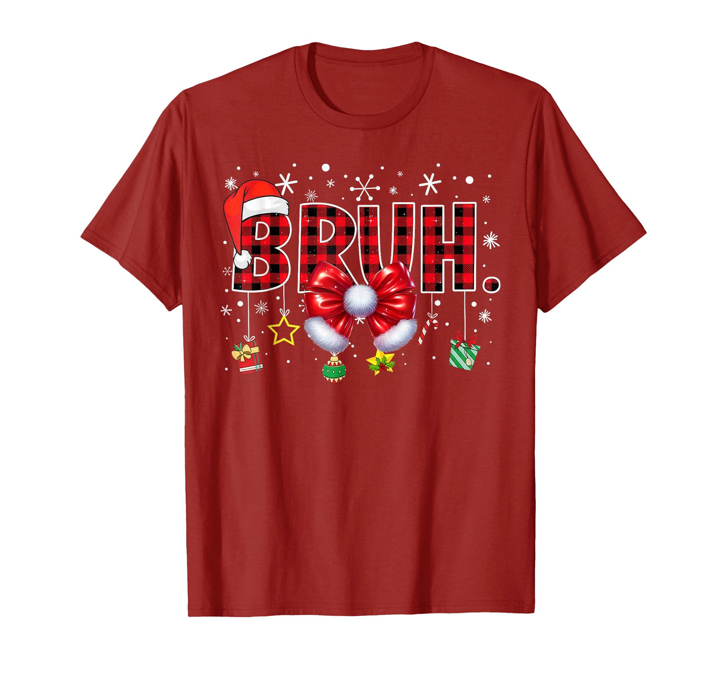 Bruh Funny Christmas Red Plaid Teens Boys Kids Xmas Pajamas T-Shirt