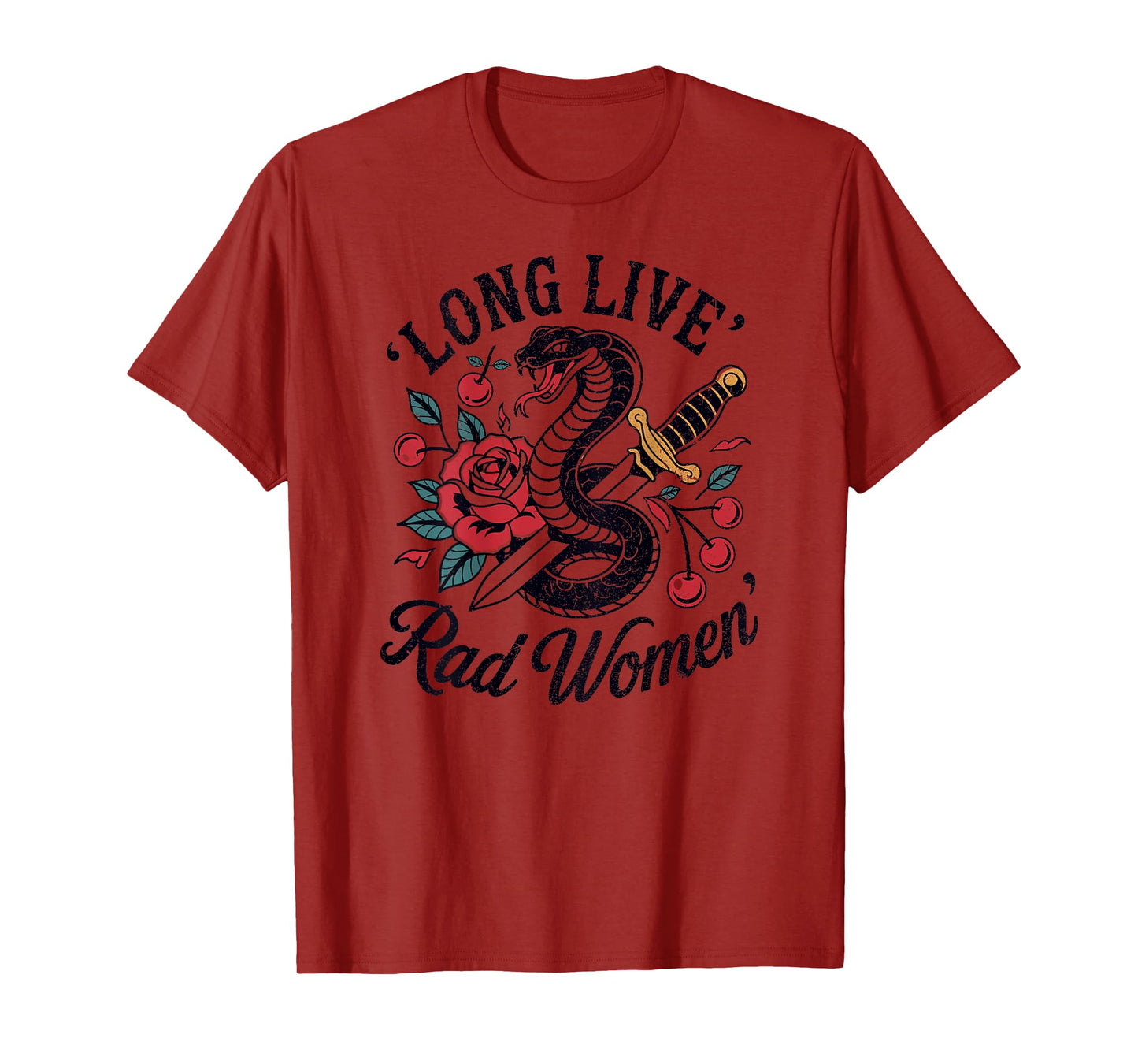 Long Live Rad Women Snake Dagger Rose Feminist (ART BACK) T-Shirt
