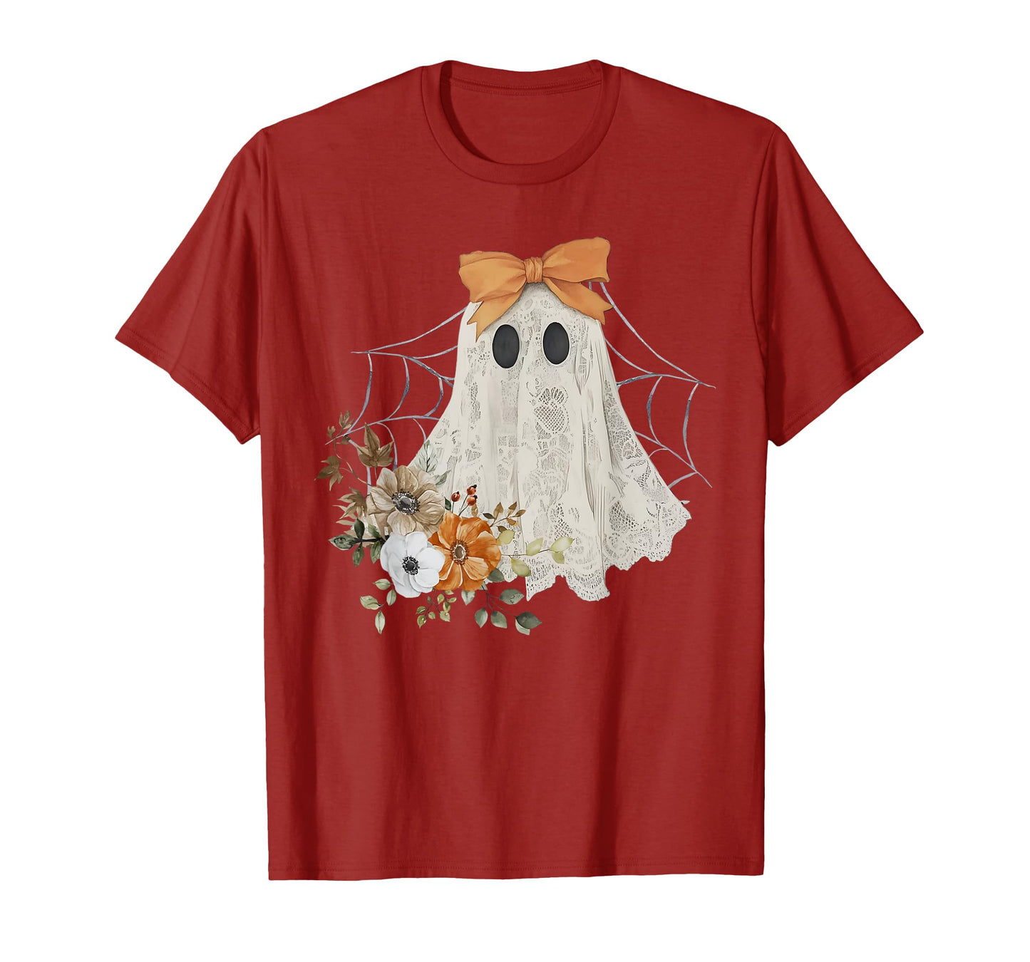 Coquette Ghost Halloween Flower Ghost Spooky Lace Ghost T-Shirt