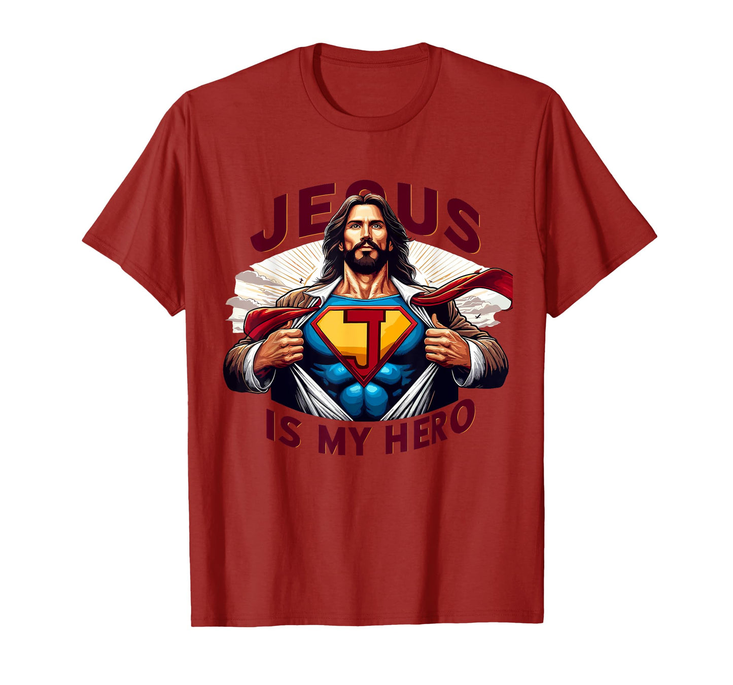 Jesus Is My Superhero Religious Christian Catholic Rizzen T-Shirt, Small, Black