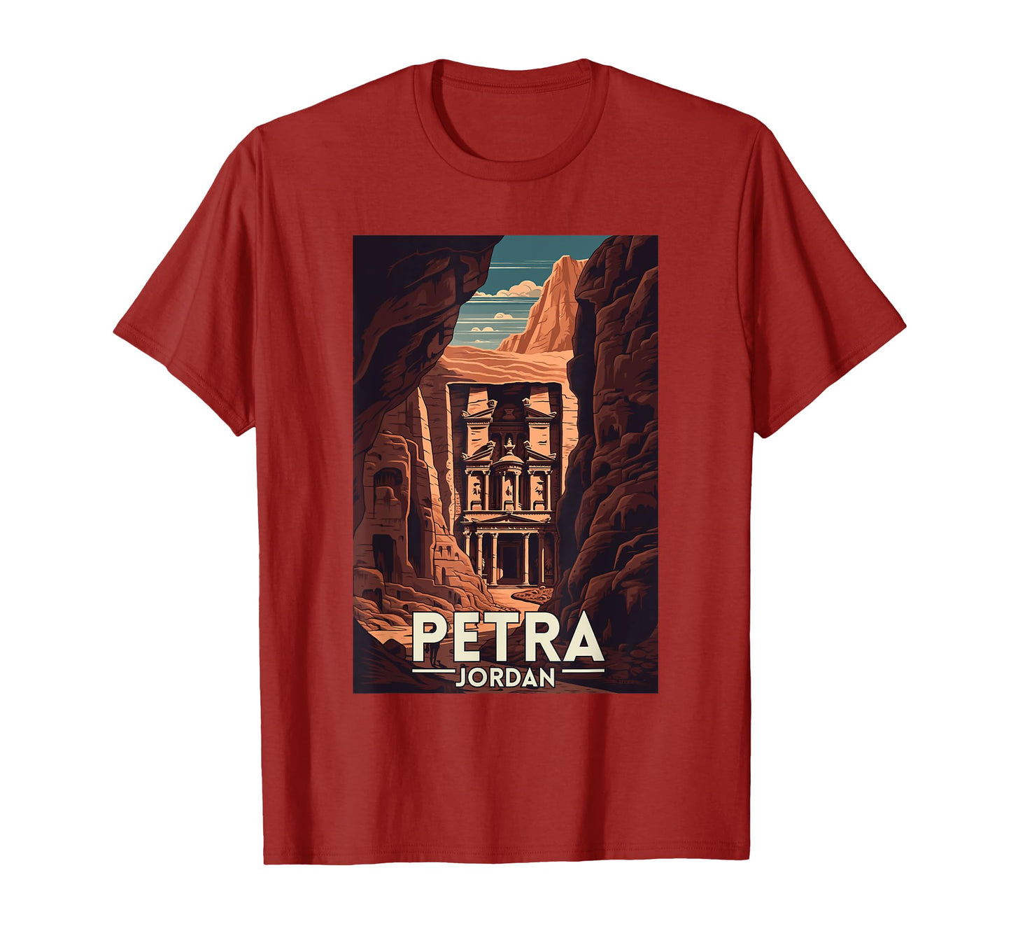 Petra Jordan Retro Vintage Travel Souvenir T-Shirt, Small, Black