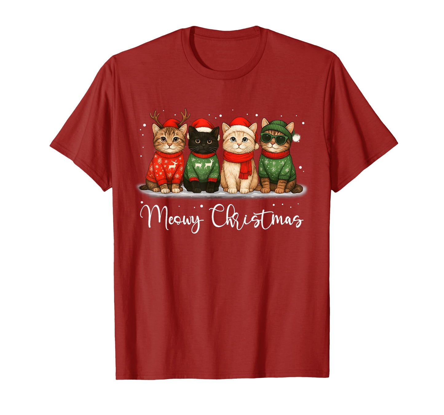 Christmas Holiday Xmas Meowy Christmas Funny Cat Santa Hat T-Shirt