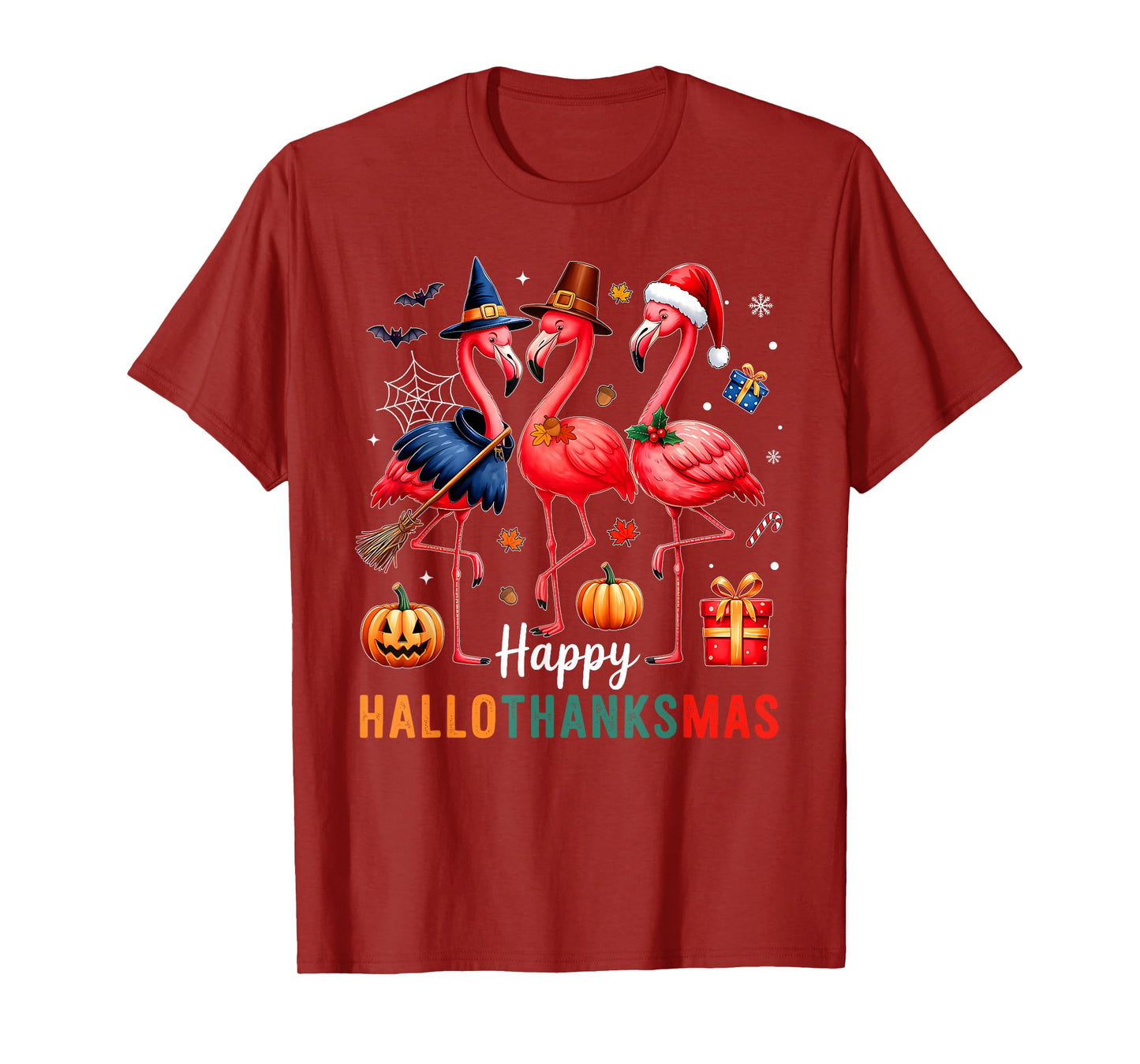 Flamingo Happy HalloThanksmas Funny Halloween Thanksgiving T-Shirt