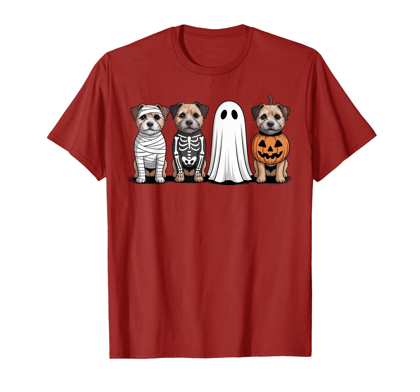 Spooky Ghost Border Terrier Pumpkin Halloween Dog Skeleton T-Shirt
