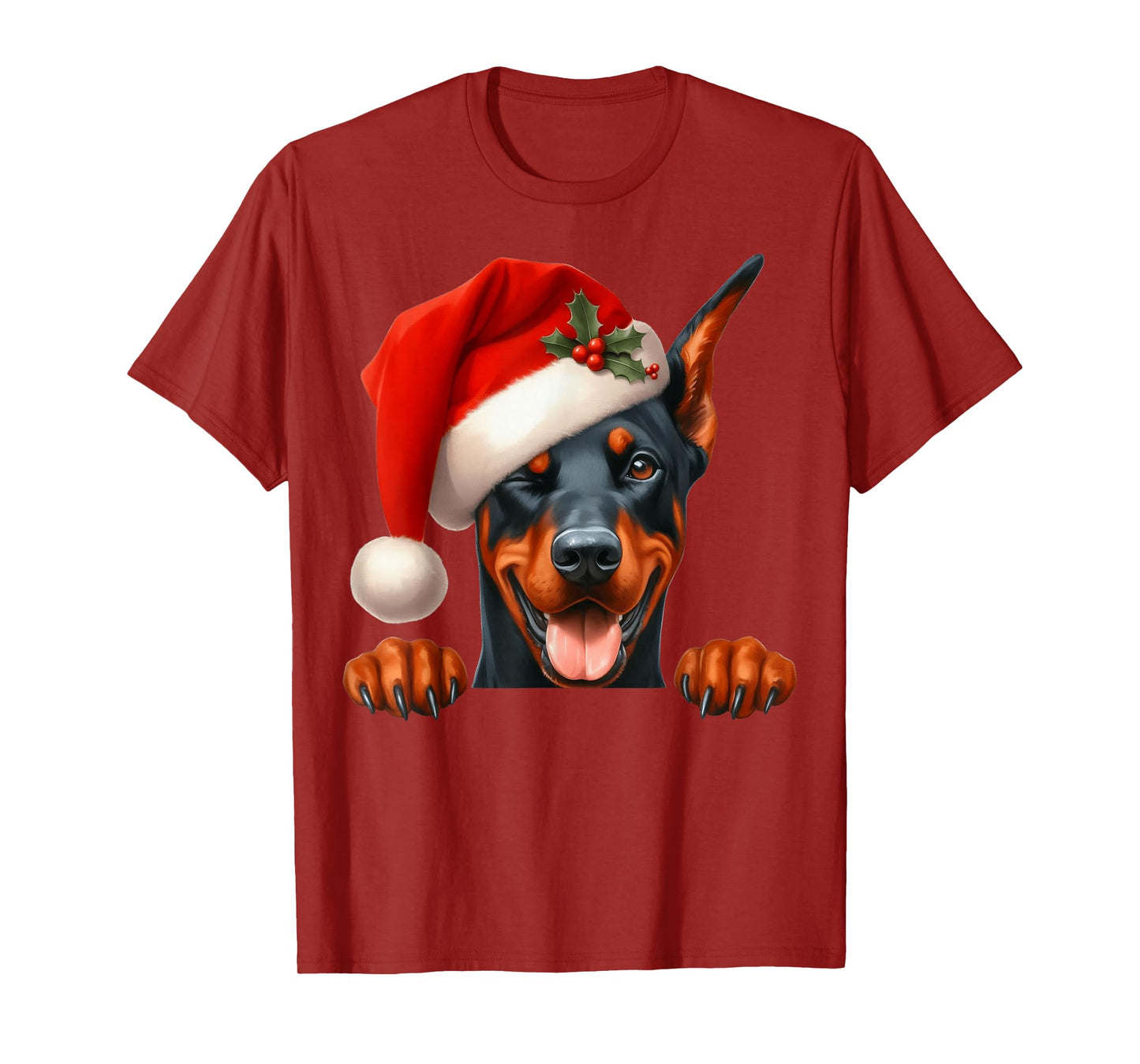 Doberman Dog Christmas Santa Hat Dog Mom Dad T-Shirt