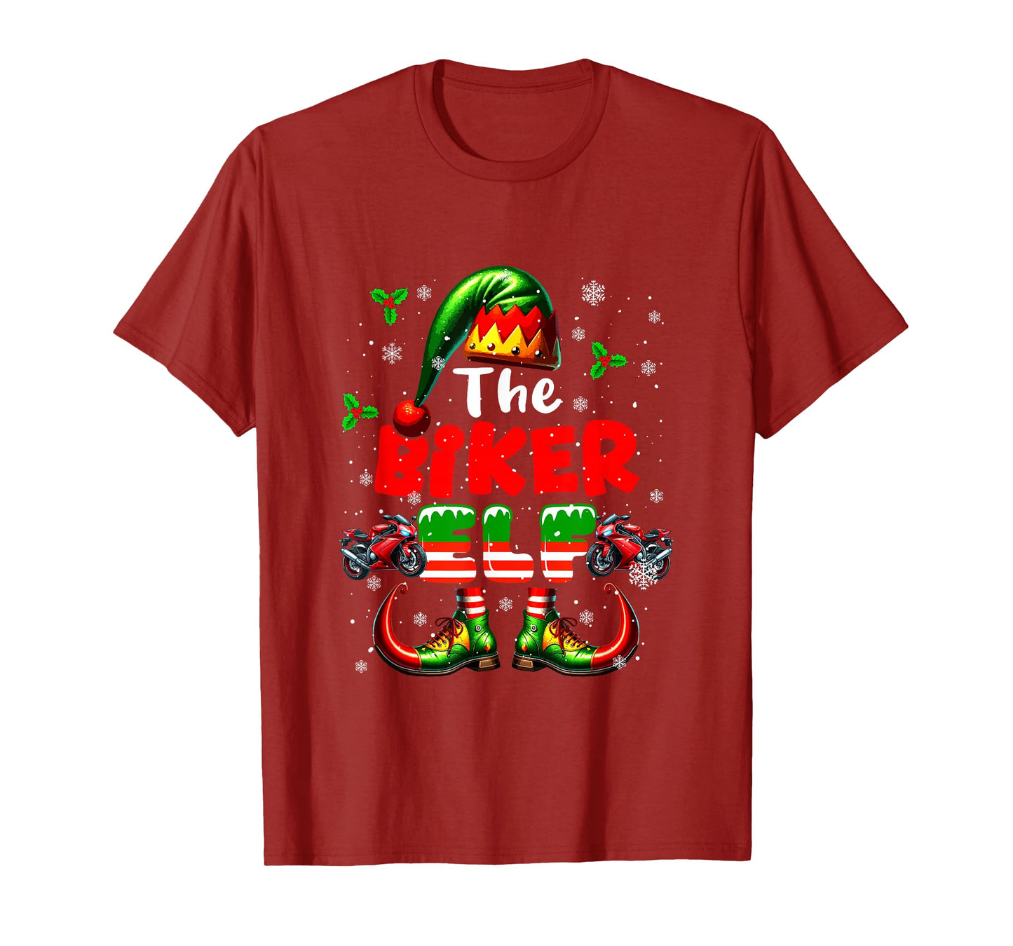 The Biker Elf Christmas Funny Job Team Matching Parties T-Shirt