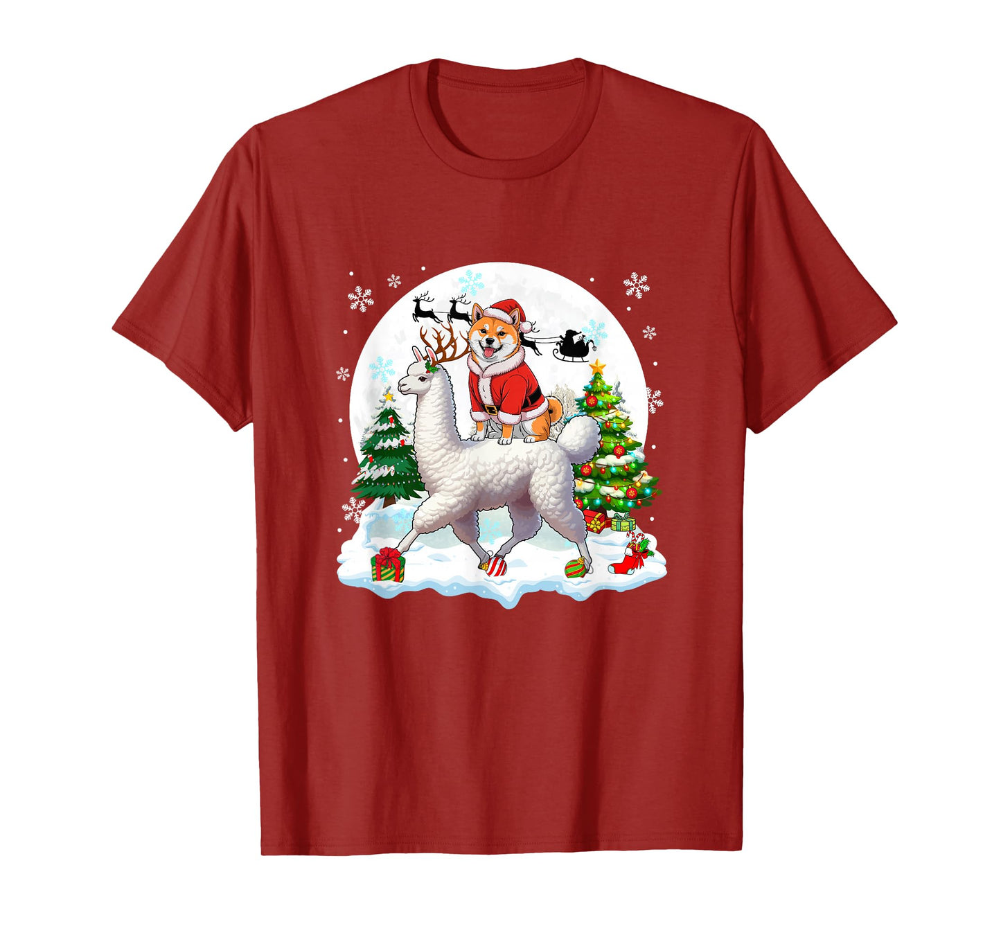 Santa Shiba Inu Riding Llama Reindeer Christmas Owner Kids T-Shirt