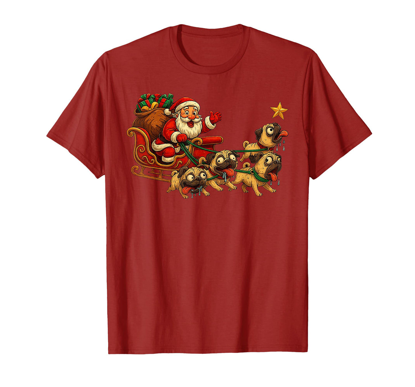Funny Santa Sleigh Pugs Dog Meme Xmas Animal T-Shirt