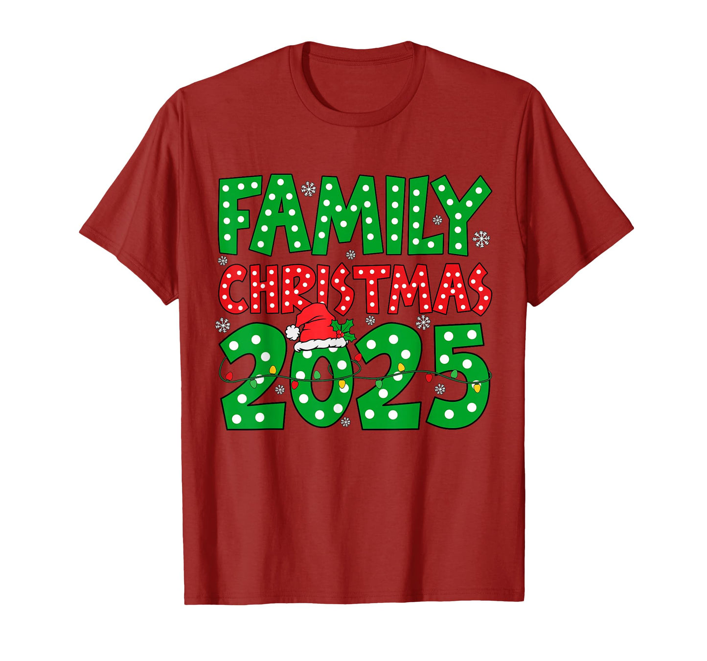 Merry Christmas 2025 Lights Red Santa Xmas Family Men Women T-Shirt