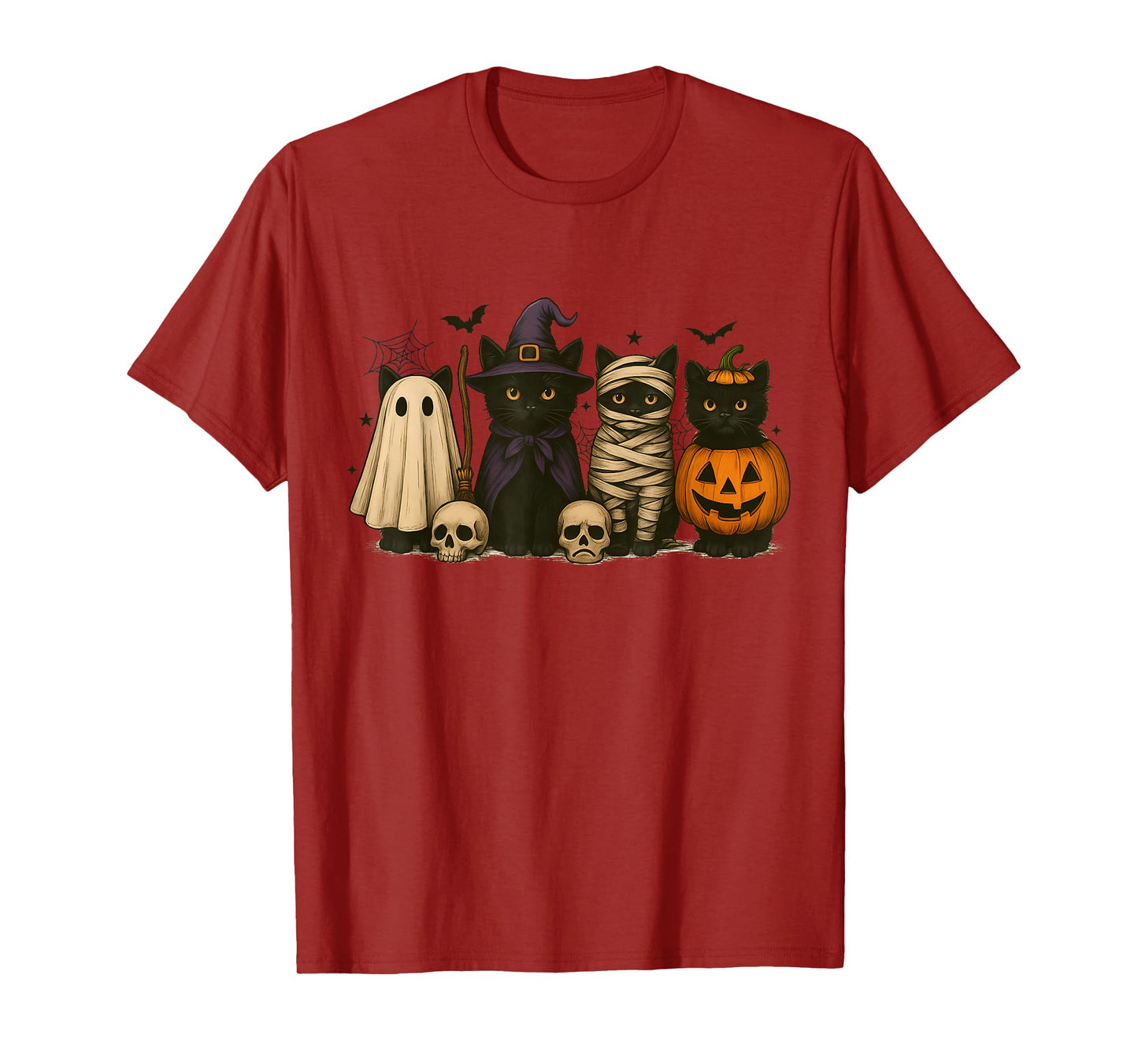 Retro Black Cat Ghost Witch Halloween Pumpkin Women Men Kids T-Shirt